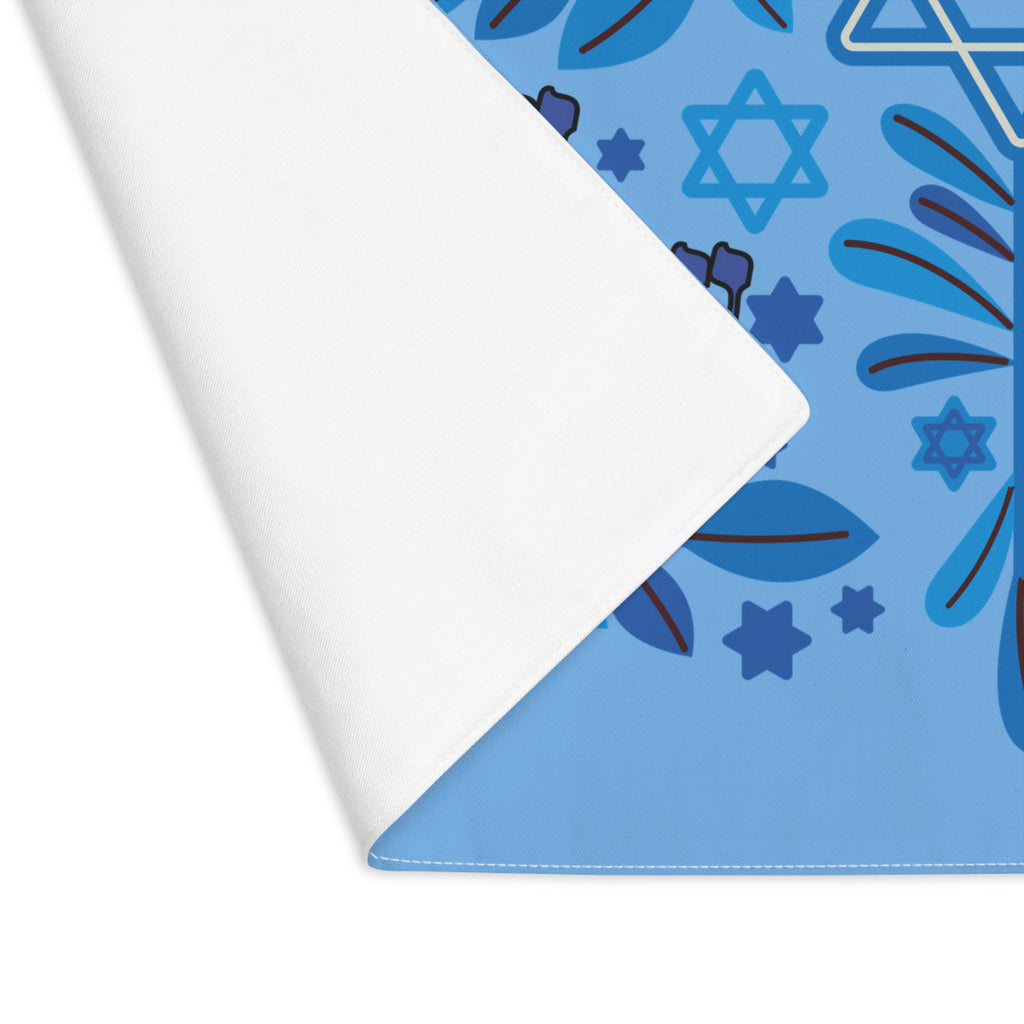 Blue Star of David Challah Cover | Artistic Jewish Judaica | Hebrew Shabbat Shalom Fabric Cover | Shabbat Table Decor