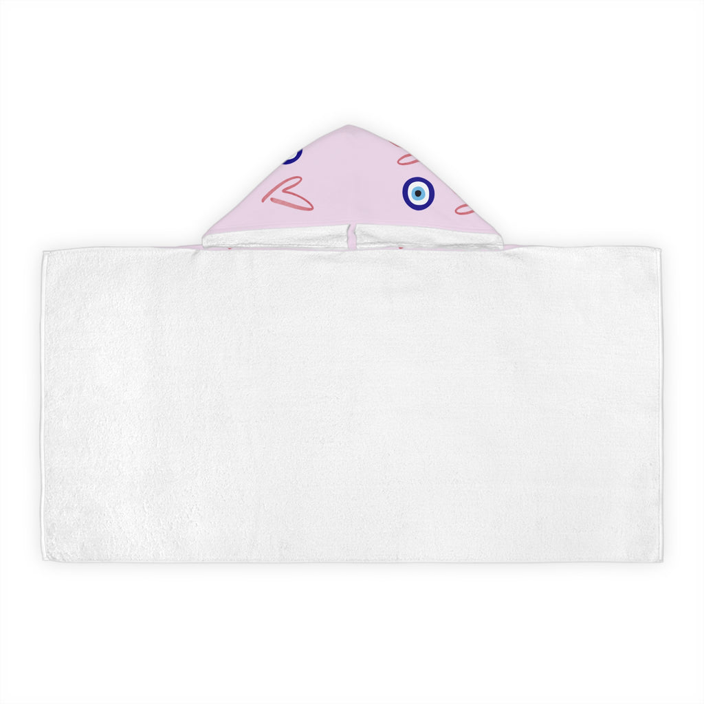 Jewish Evil Eye Hooded Towel for Kids, Pink Heart Bath Towel, Pool Beach Towel, Jewish Baby Gift, Girls Swim Towel