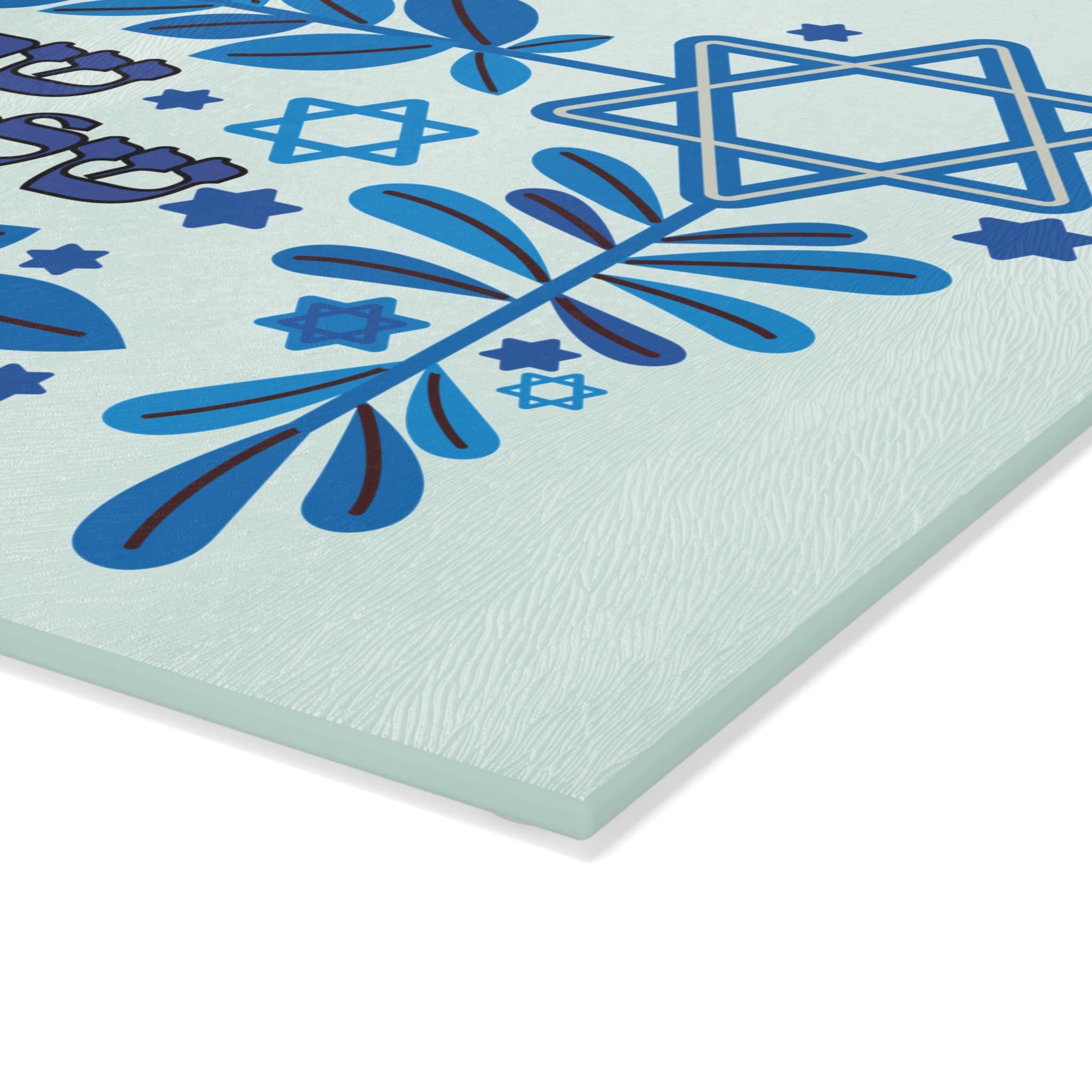 Star of David Challah Board, Blue White Glass Shabbat Tray, Modern Judaica Gift