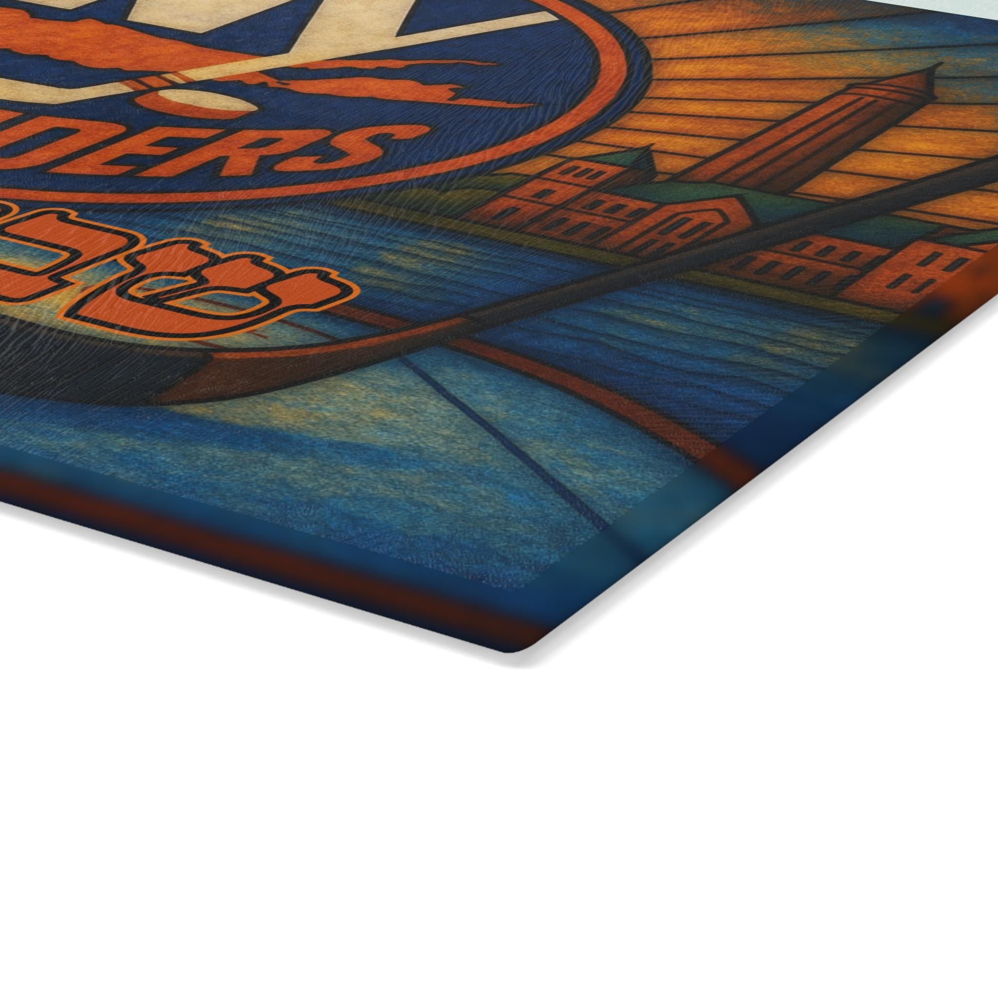 New York Islanders Challah Board Stained Glass Shabbat Tray, 15x11 Jewish Hockey Wedding Gift