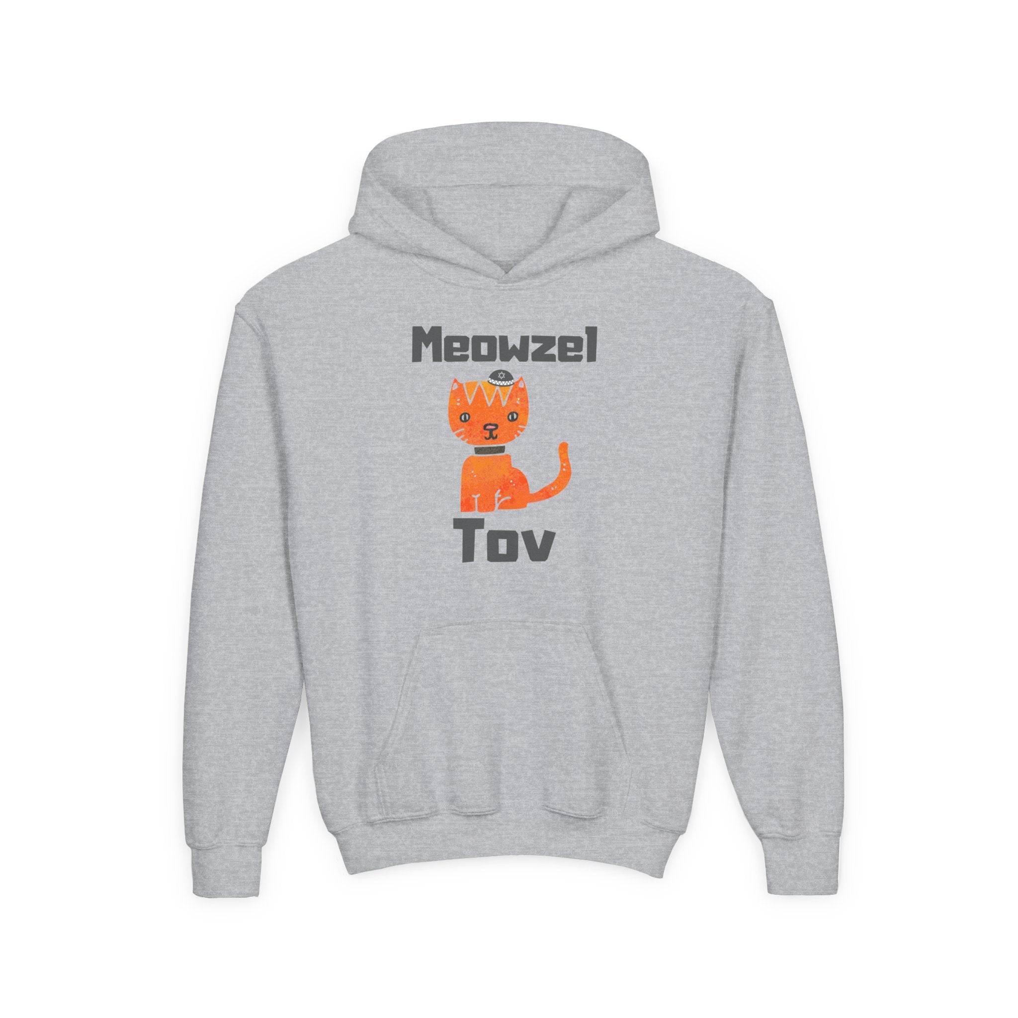 Meowel Tov Youth Hoodie Funny Jewish Cat Sweatshirt, Mazel Tov Hanukkah Gift for Kids