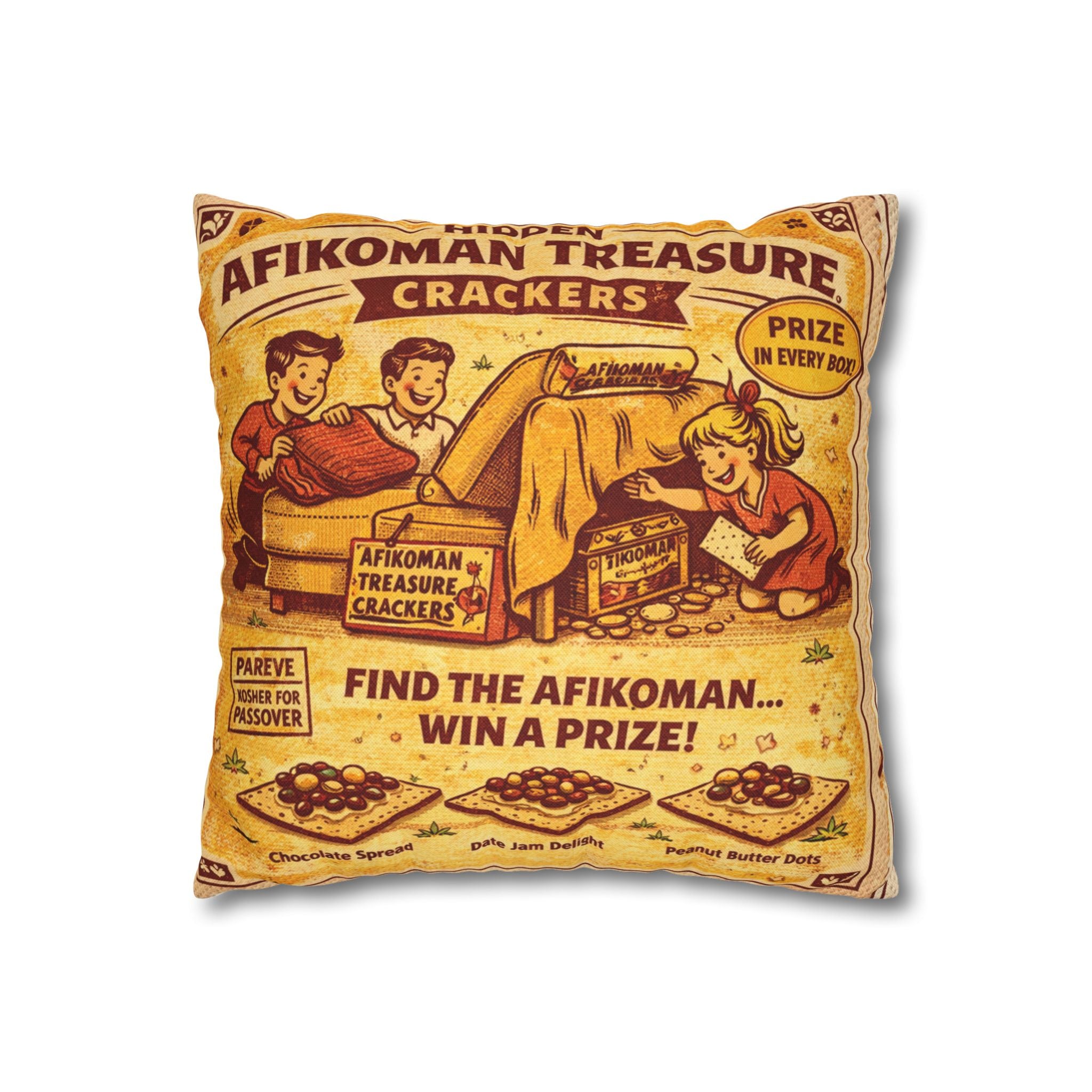 Passover Matzah afikomen Decorative Pillow Cover, Vintage Jewish Kitchen Art Cushion Case, Seder Hostess Gift, Holiday Home Decor