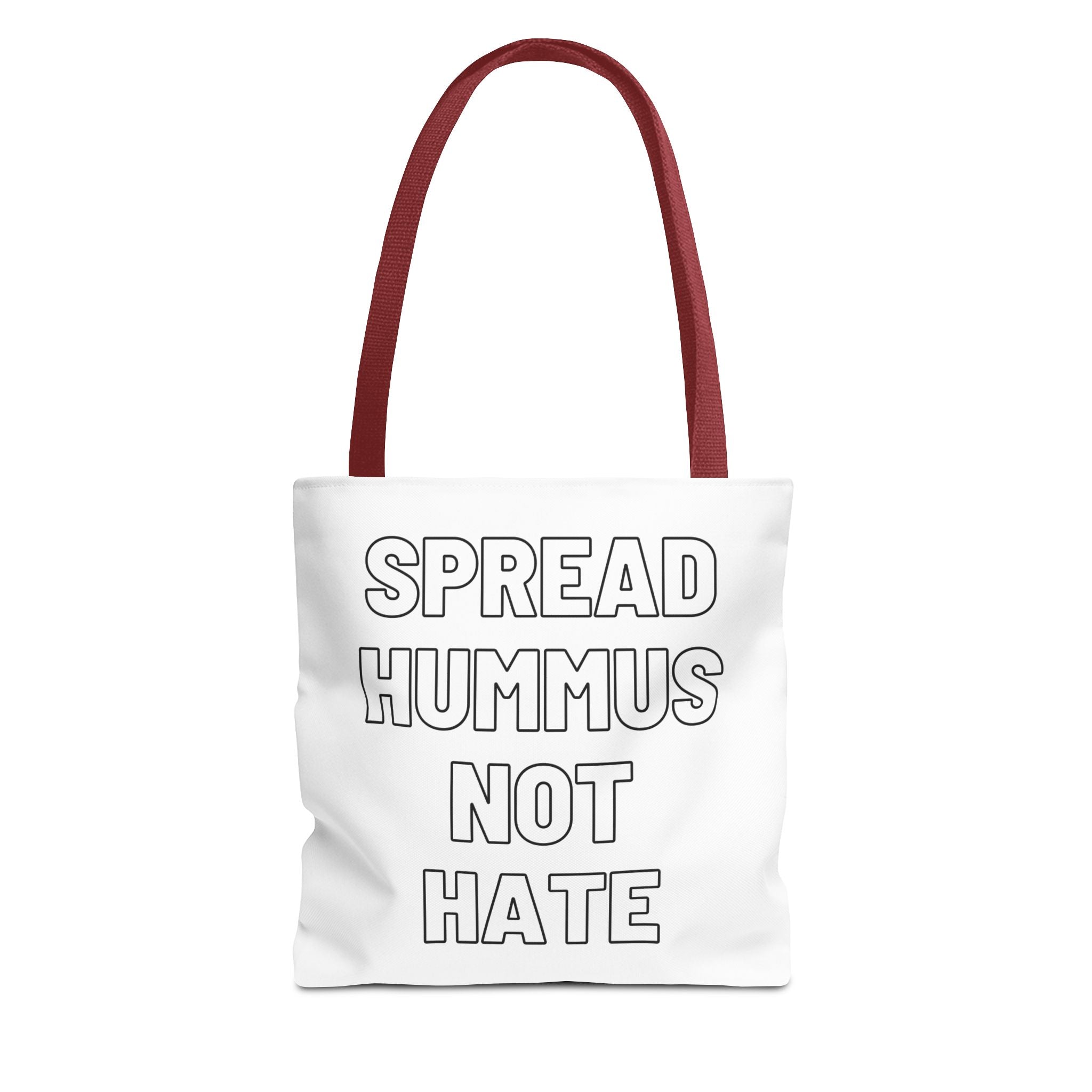 Spread Hummus Not Hate Tote Bag, Funny Vegan Reusable Grocery Bag, Gift for Foodies and Activists, Middle Eastern Food Lover