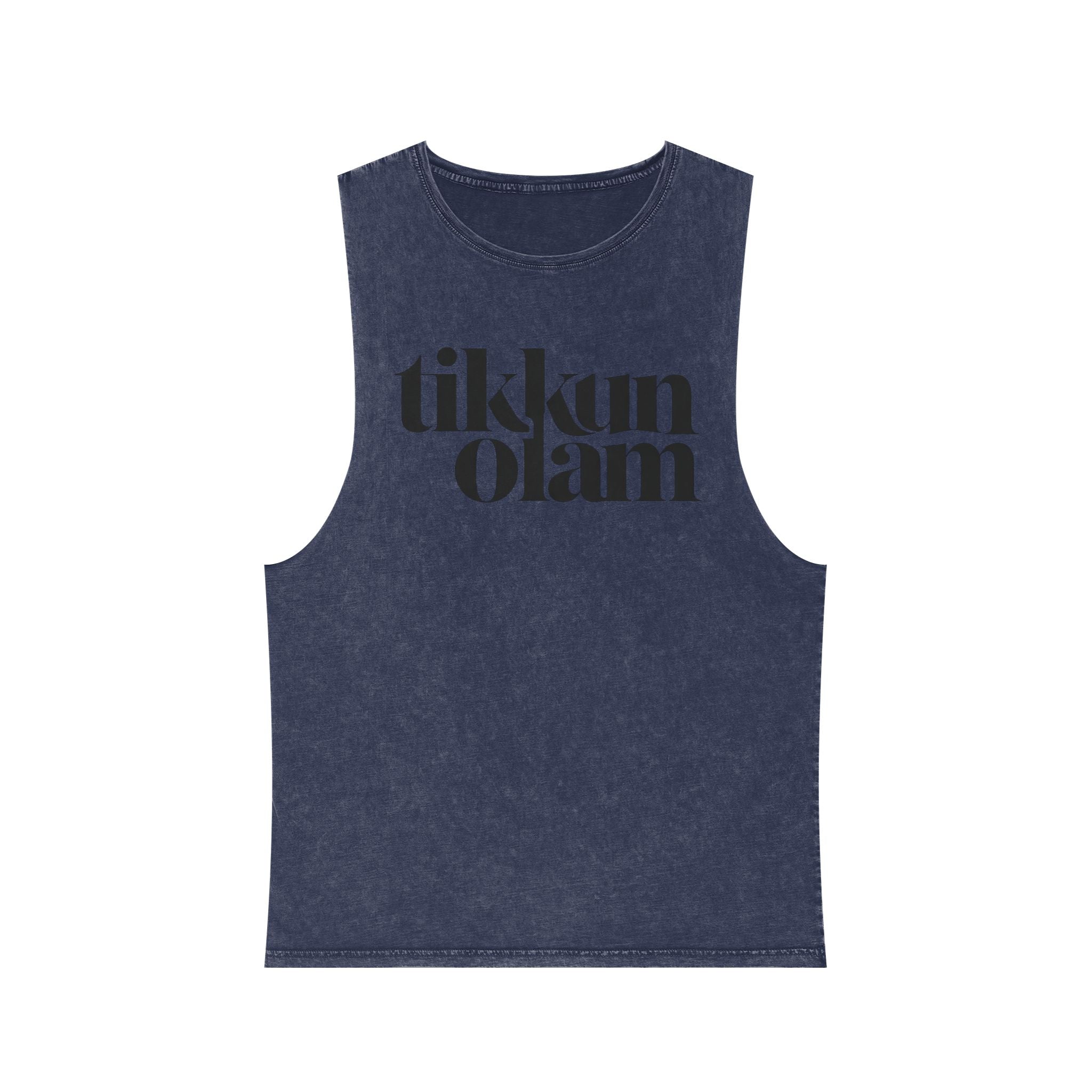 Tikkun Olam Stone Wash Tank Top, Vintage Black Hebrew Tank, Jewish Ethical Values Summer Shirt