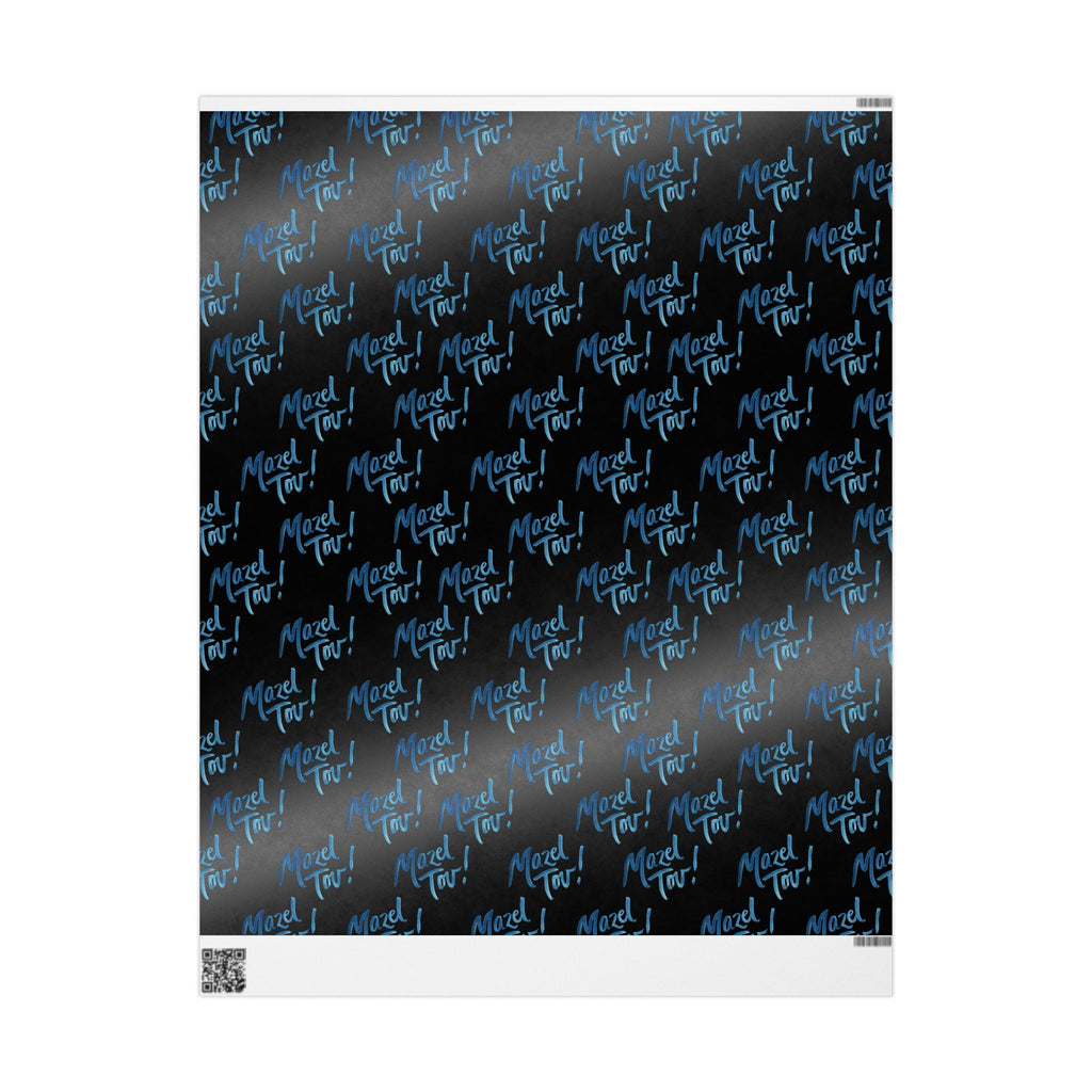 Black Mazel Tov Wrapping Paper Roll, Jewish Gift Wrap for Wedding Bar Mitzvah Bat Mitzvah, Modern Judaica Simcha Present Wrap