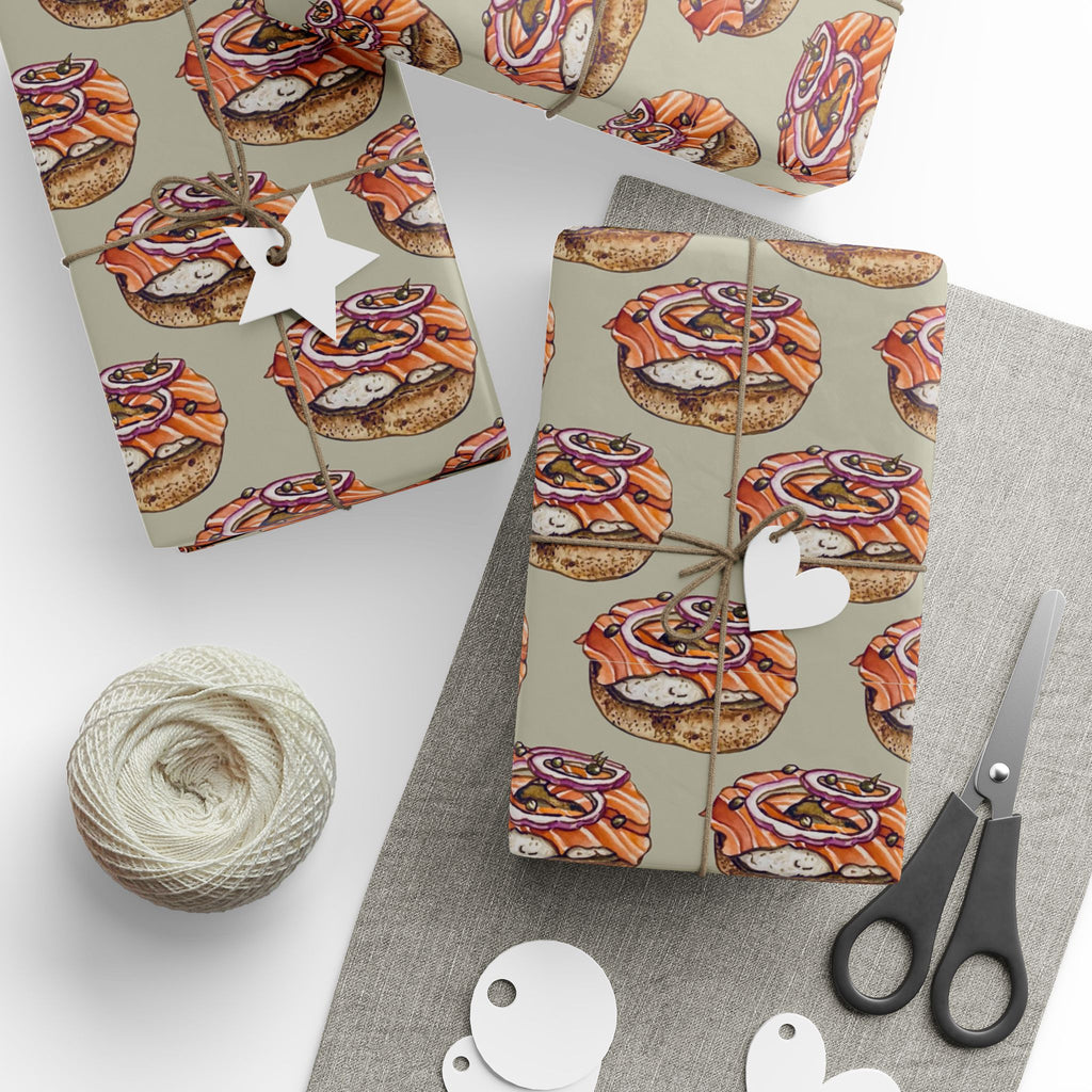 Bagels and Lox Wrapping Paper Jewish Gift Wrap, Funny Schmear Brunch Paper, Hanukkah Bar Mitzvah Housewarming Gift