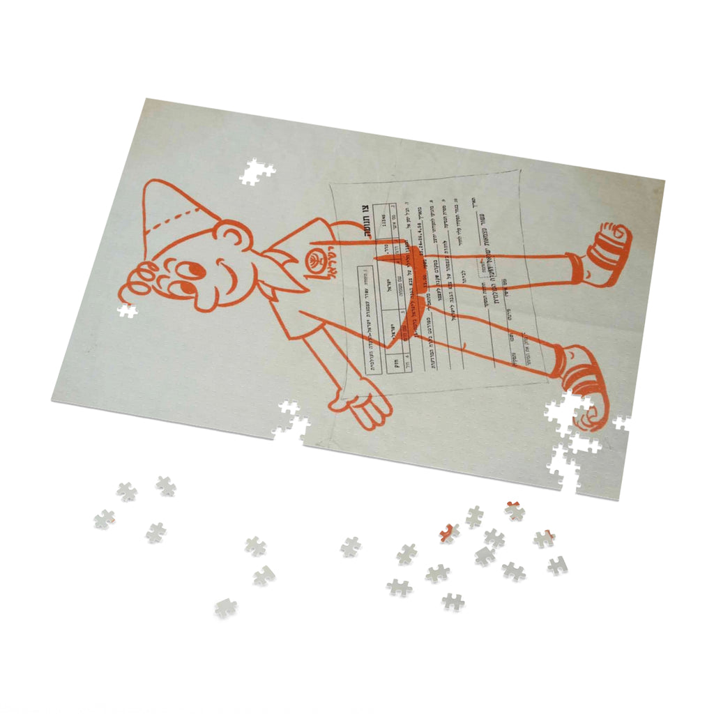 Retro Israeli Cartoon Puzzle, 2000-Piece | Vintage Judaica Art in Orange Line Drawing w/ Hebrew Details | Glossy Boxed Jigsaw Gift