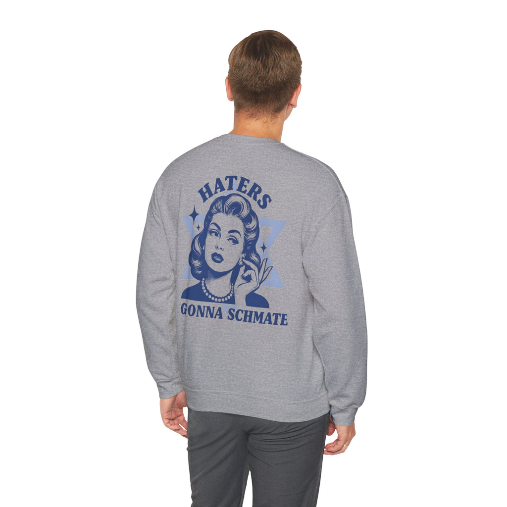 Haters Gonna Schmate Sweatshirt, Funny Jewish Crewneck with Star of David, Retro Yiddish Sweatshirt, Hanukkah Gift for Her