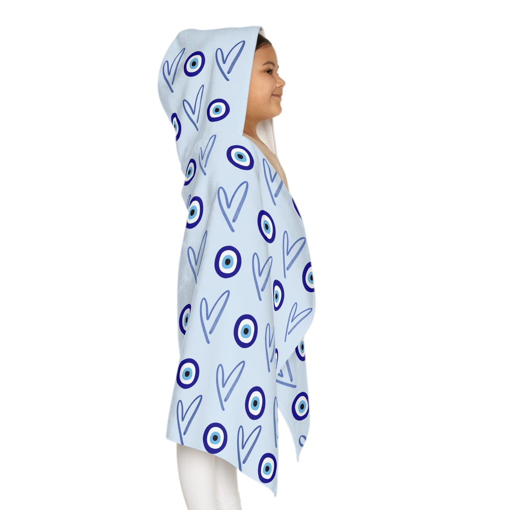 Jewish Evil Eye Hooded Towel for Kids, blue Heart Bath Towel, Pool Beach Towel, Jewish Baby Gift,  Swim Towel