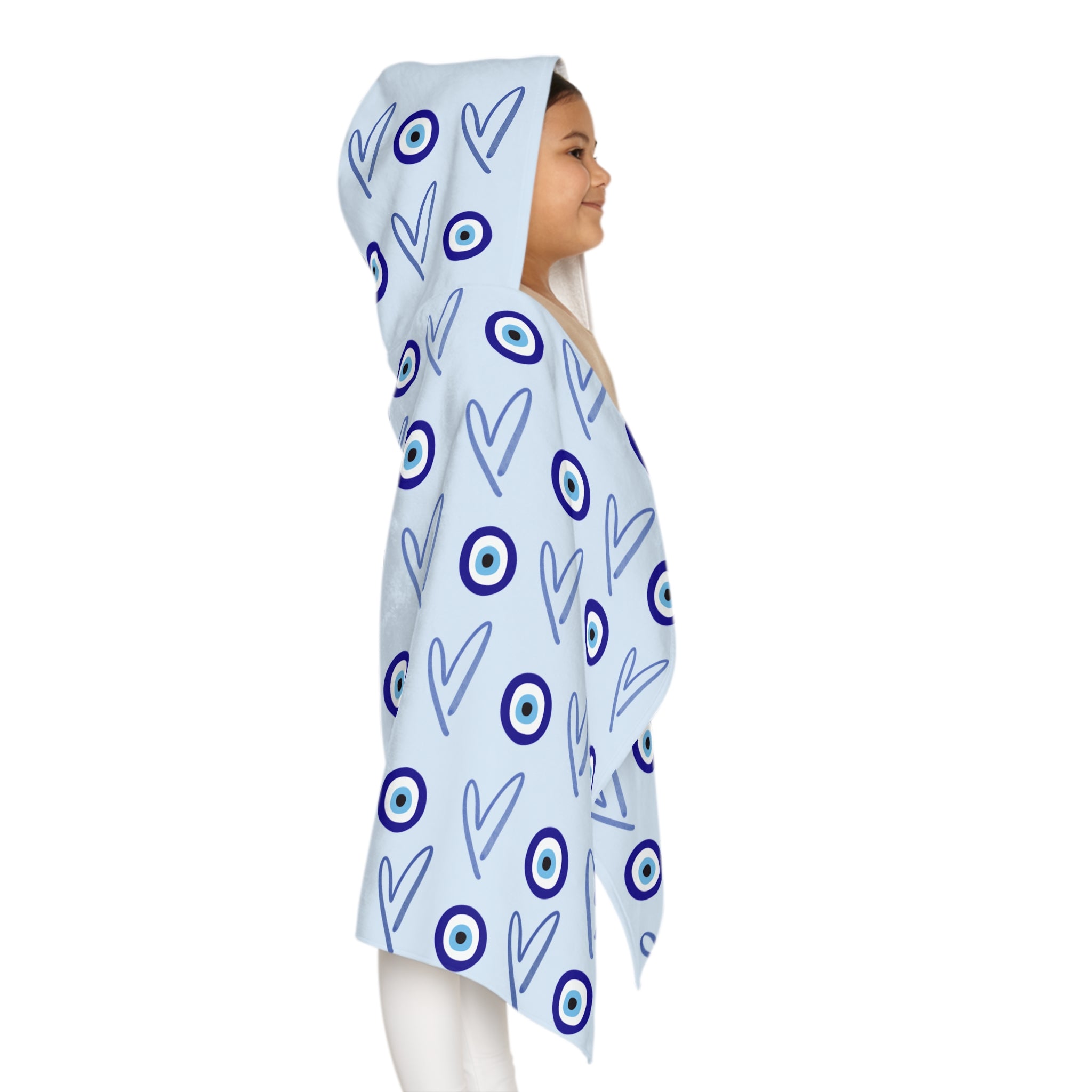 Jewish Evil Eye Hooded Towel for Kids, blue Heart Bath Towel, Pool Beach Towel, Jewish Baby Gift,  Swim Towel