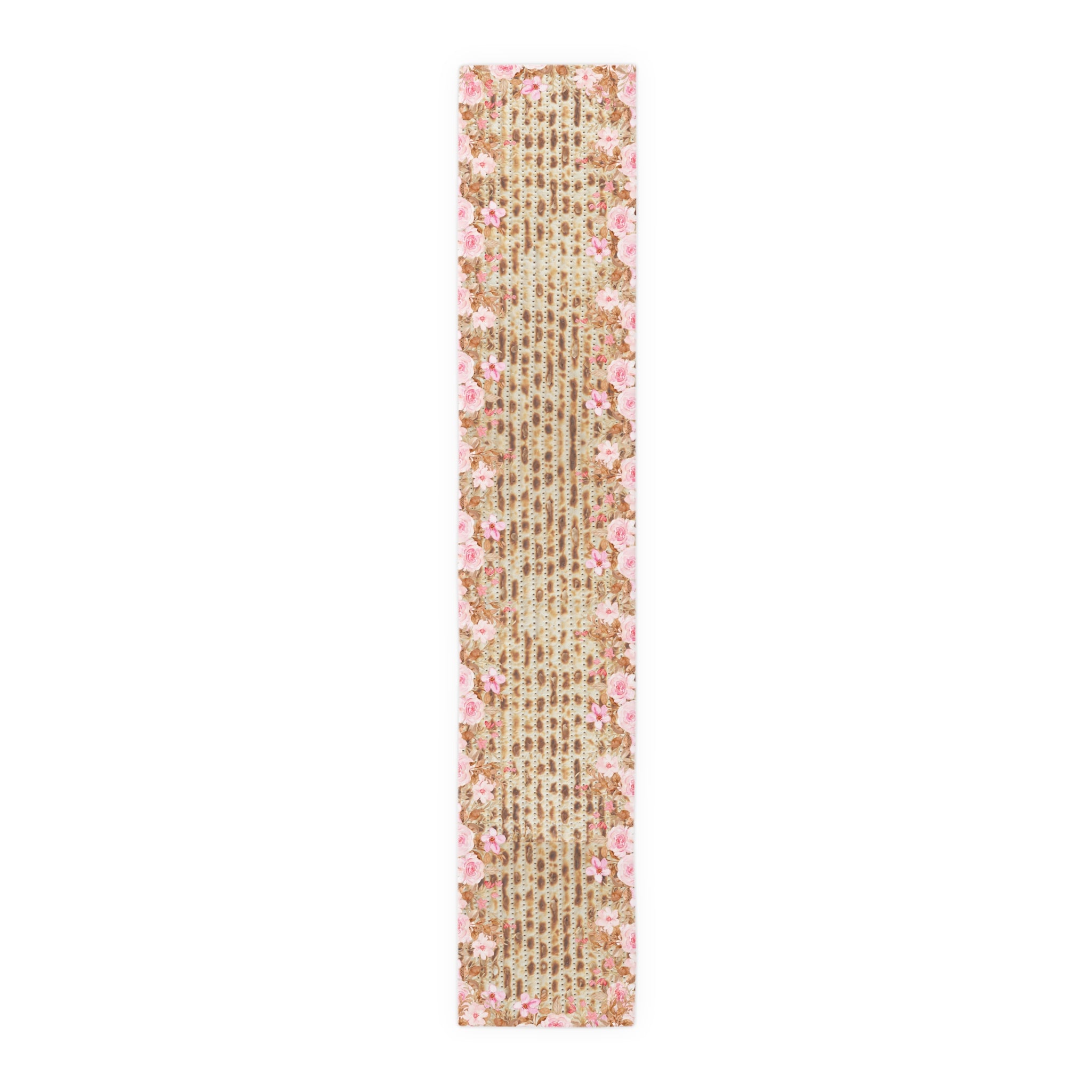 Passover Table Runner Matzah Pink Flowers 16x72 or 16x90 Cotton or Polyester, Pesach Seder Judaica Table Decor