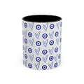 Evil Eye Heart Coffee Mug, Blue Ceramic Tea Cup, Jewish Kitchen Gift, Modern Judaica Drinkware, 11oz 15oz