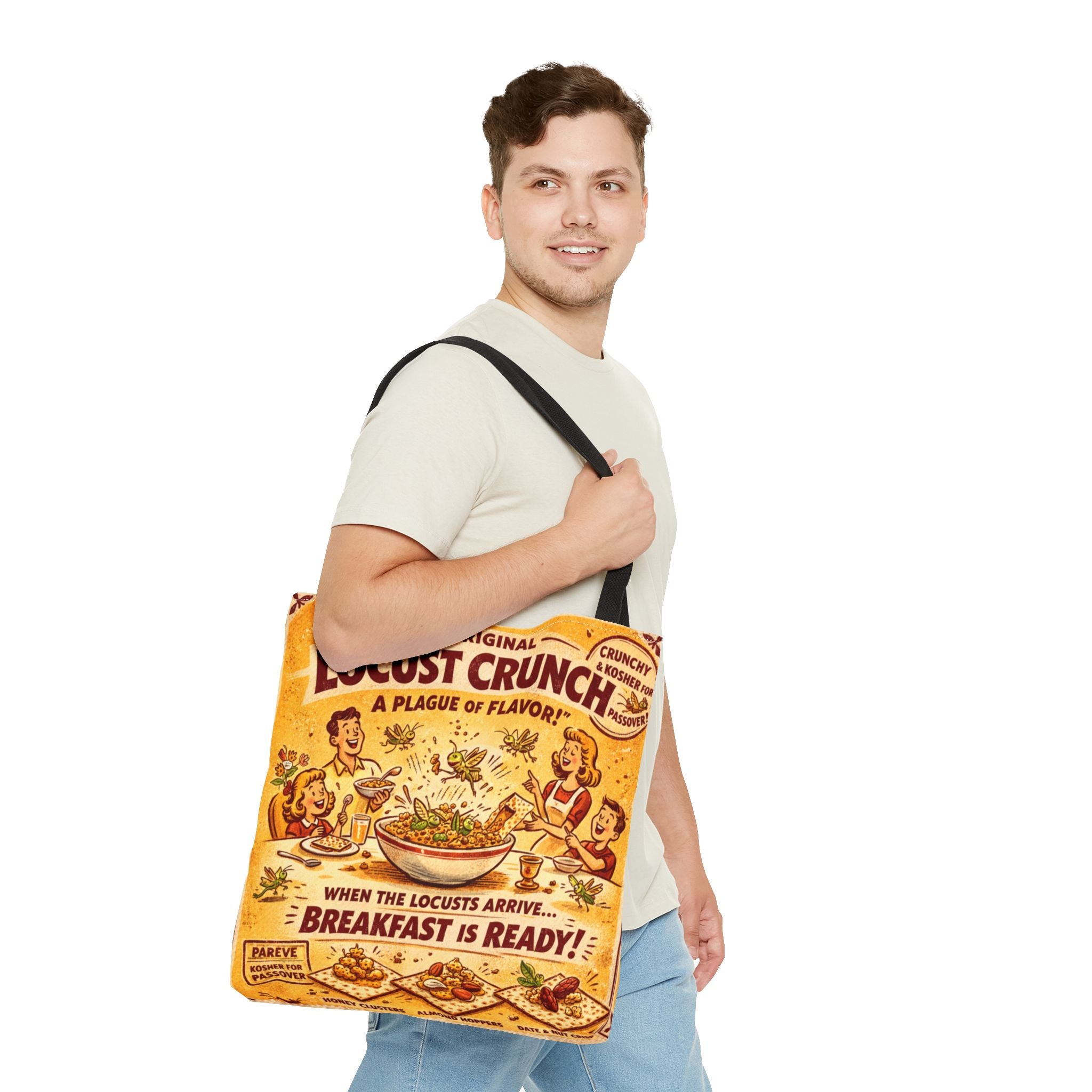 Passover Locust Crunch Vintage Ad Tote Bag, Funny Plague Matzah Market Tote, Retro Pesach Grocery Bag, Jewish Kitchen Gift