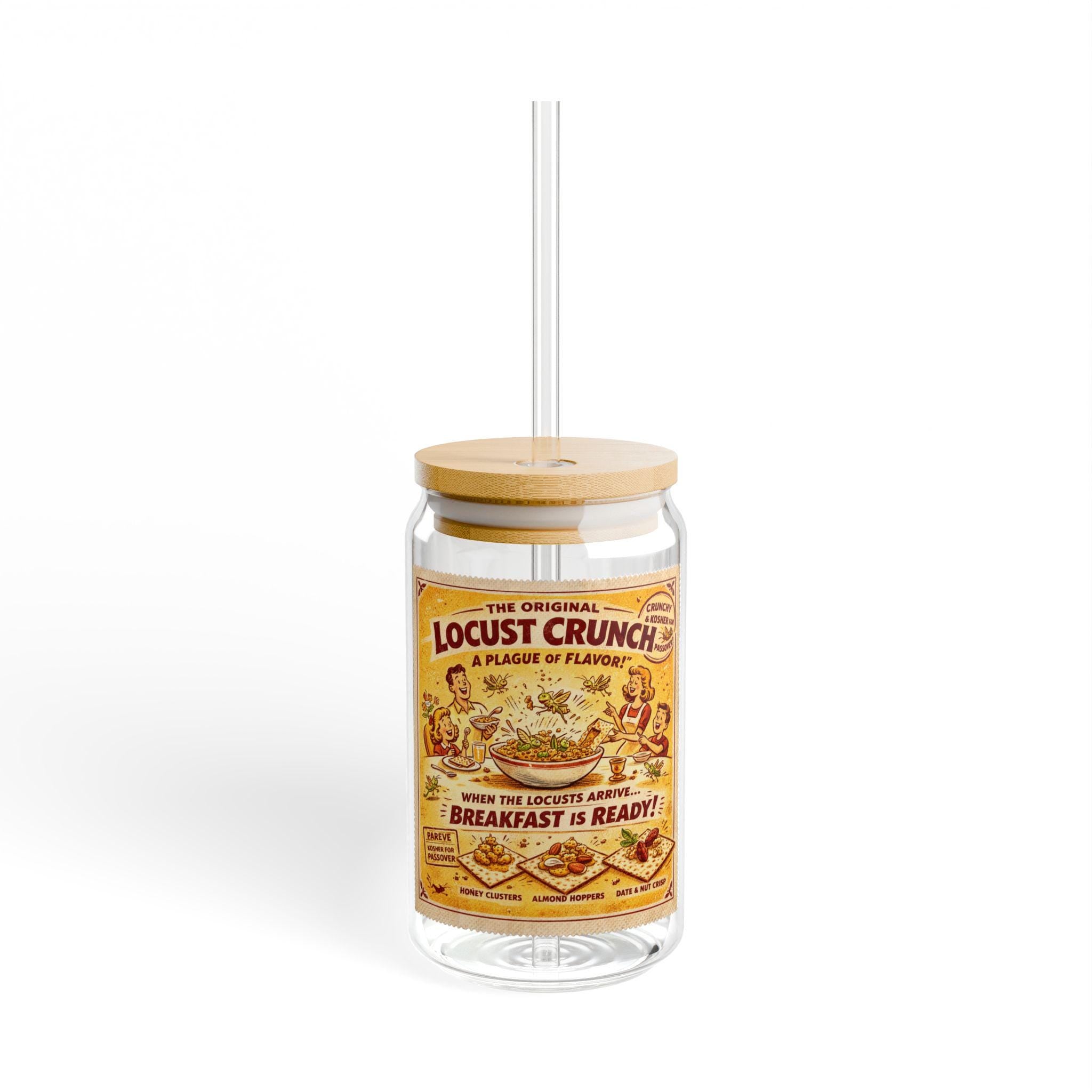 Passover Matzah Sipper Glass, Vintage Ad Drinkware, Bamboo Lid Straw Cup