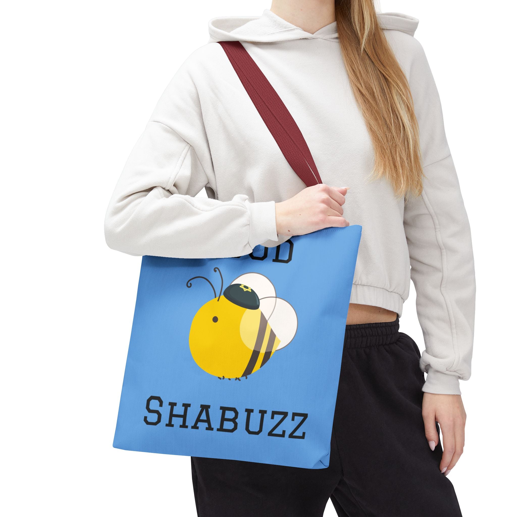 Good ShaBuzz Jewish Tote Bag with Bee Kippah Design, Funny Shabbat Gift, Jewish Pun Bag, Reusable Canvas Market Tote