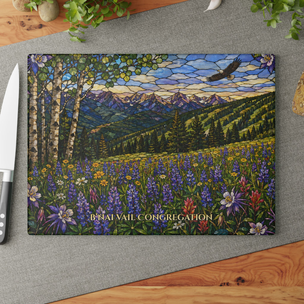 Vail Colorado Challah Board with Mountains, Columbine Flowers and Aspens