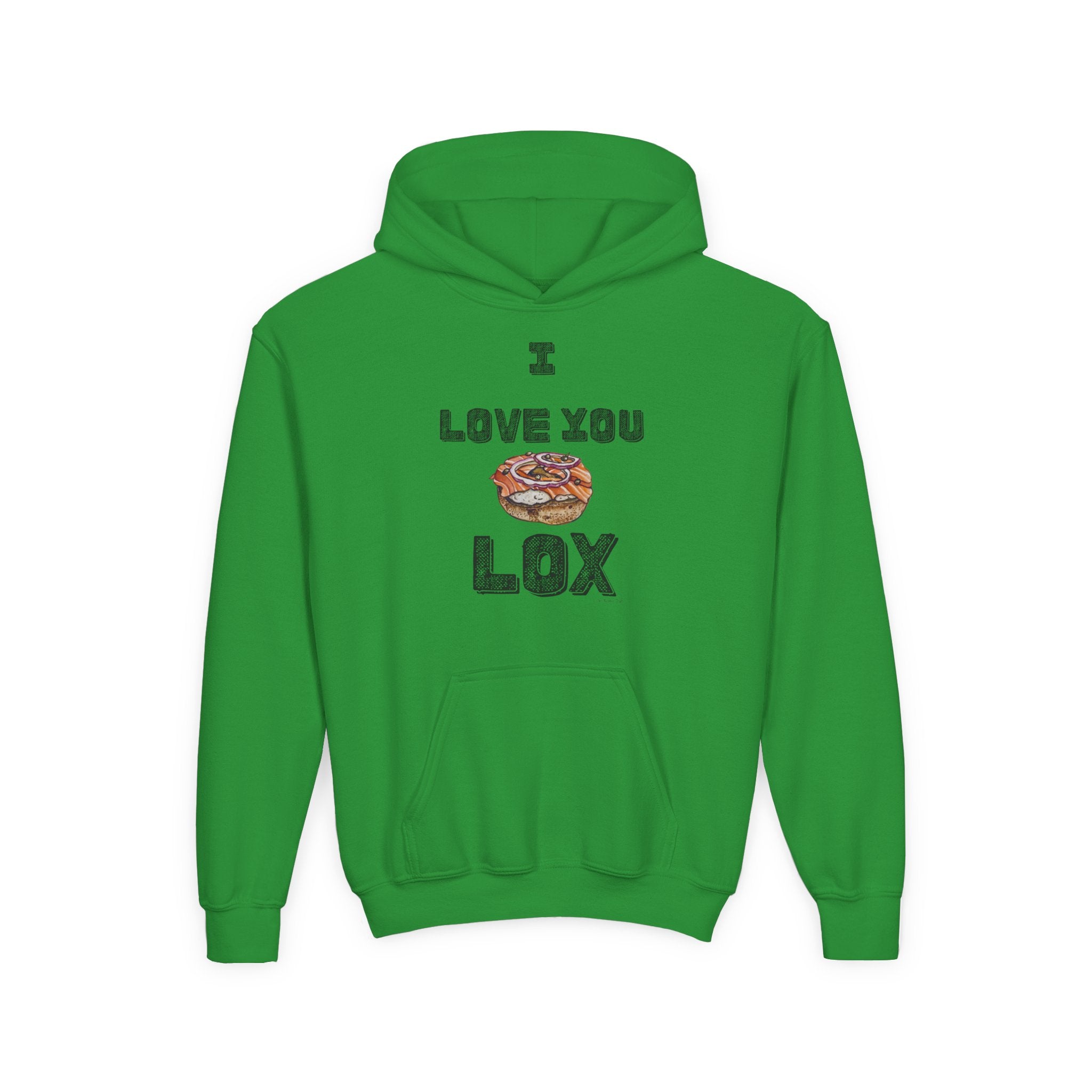 I Love You Lox Youth Hoodie Funny Jewish Food Sweatshirt, Hanukkah Gift for Kids and Bagel Lovers