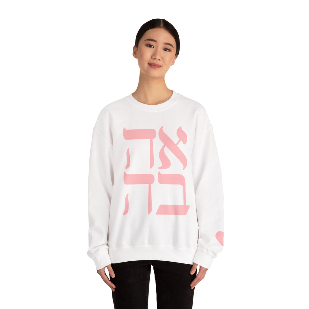 Ahava Sweatshirt in Hebrew | Embroidered Love Crewneck, Jewish Valentine Gift for Her, Tu BAv Cozy Pullover