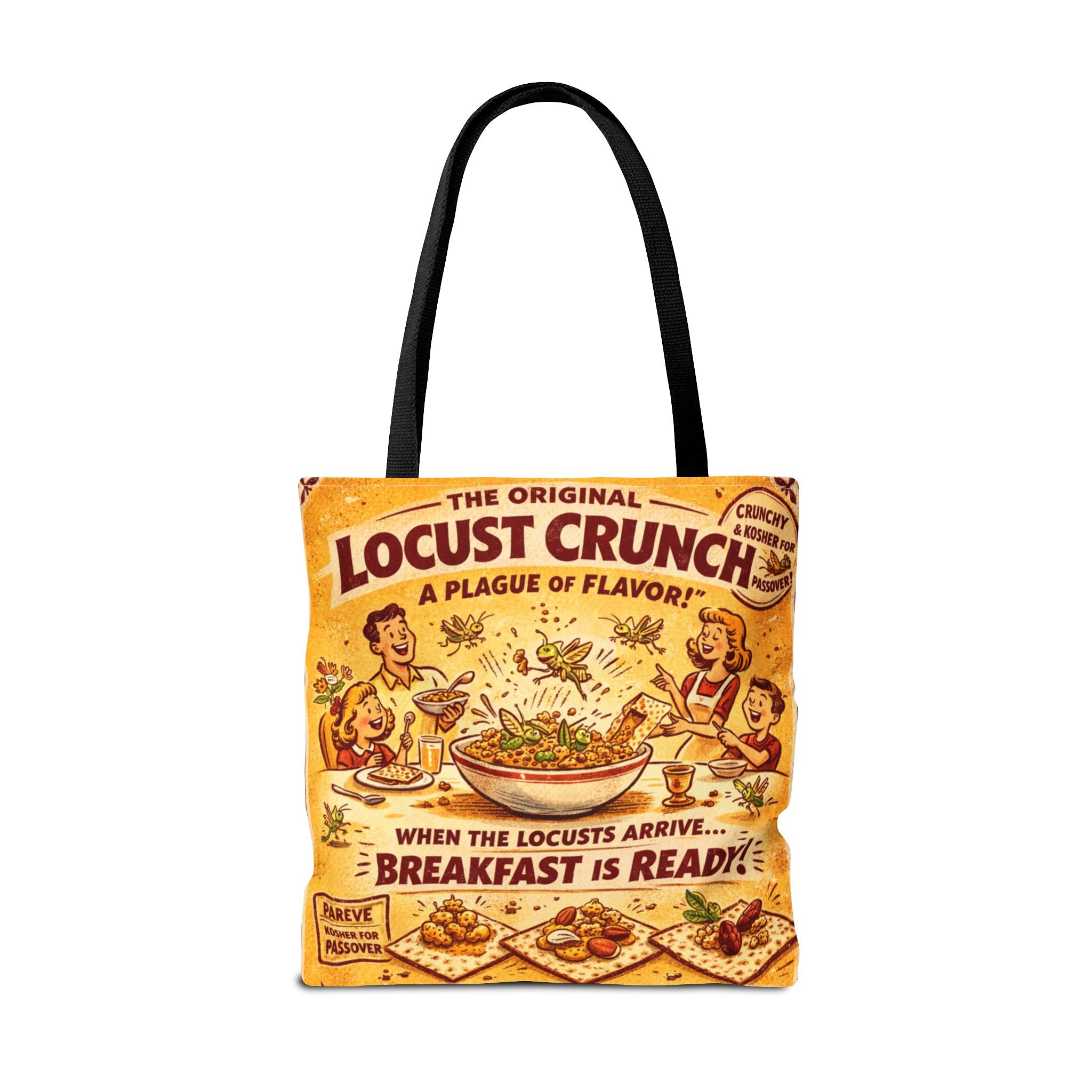 Passover Locust Crunch Vintage Ad Tote Bag, Funny Plague Matzah Market Tote, Retro Pesach Grocery Bag, Jewish Kitchen Gift