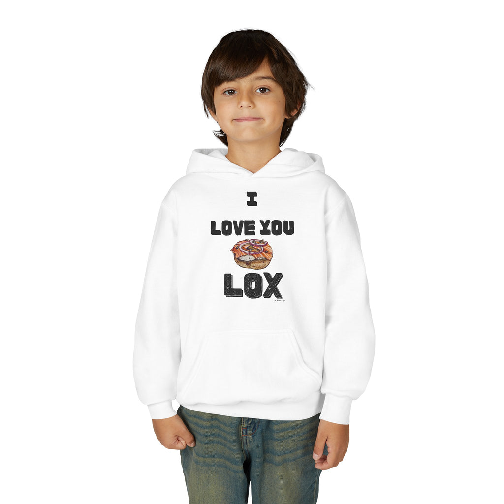 I Love You Lox Youth Hoodie Funny Jewish Food Sweatshirt, Hanukkah Gift for Kids and Bagel Lovers