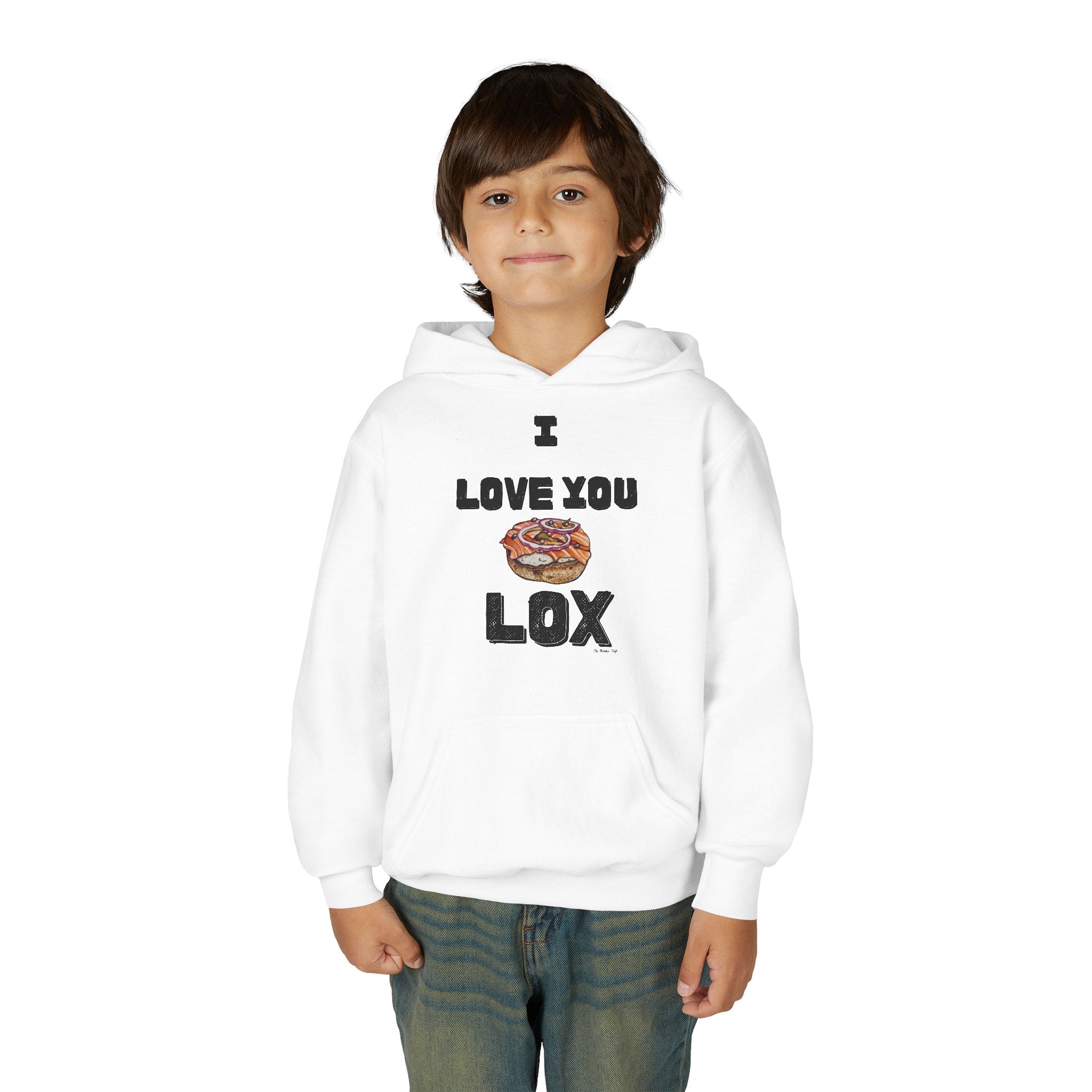 I Love You Lox Youth Hoodie Funny Jewish Food Sweatshirt, Hanukkah Gift for Kids and Bagel Lovers