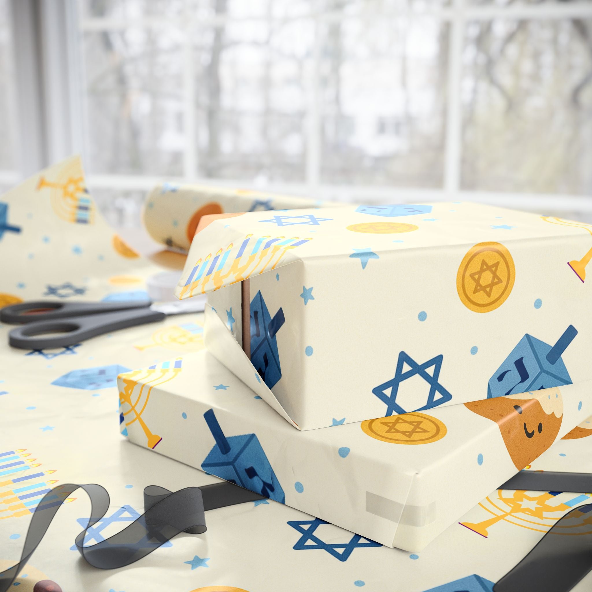 Jewish Hanukkah Wrapping Paper Set Holiday Gift Wrap, Modern Judaica Present Wrap, Eco Friendly Fine Art Paper