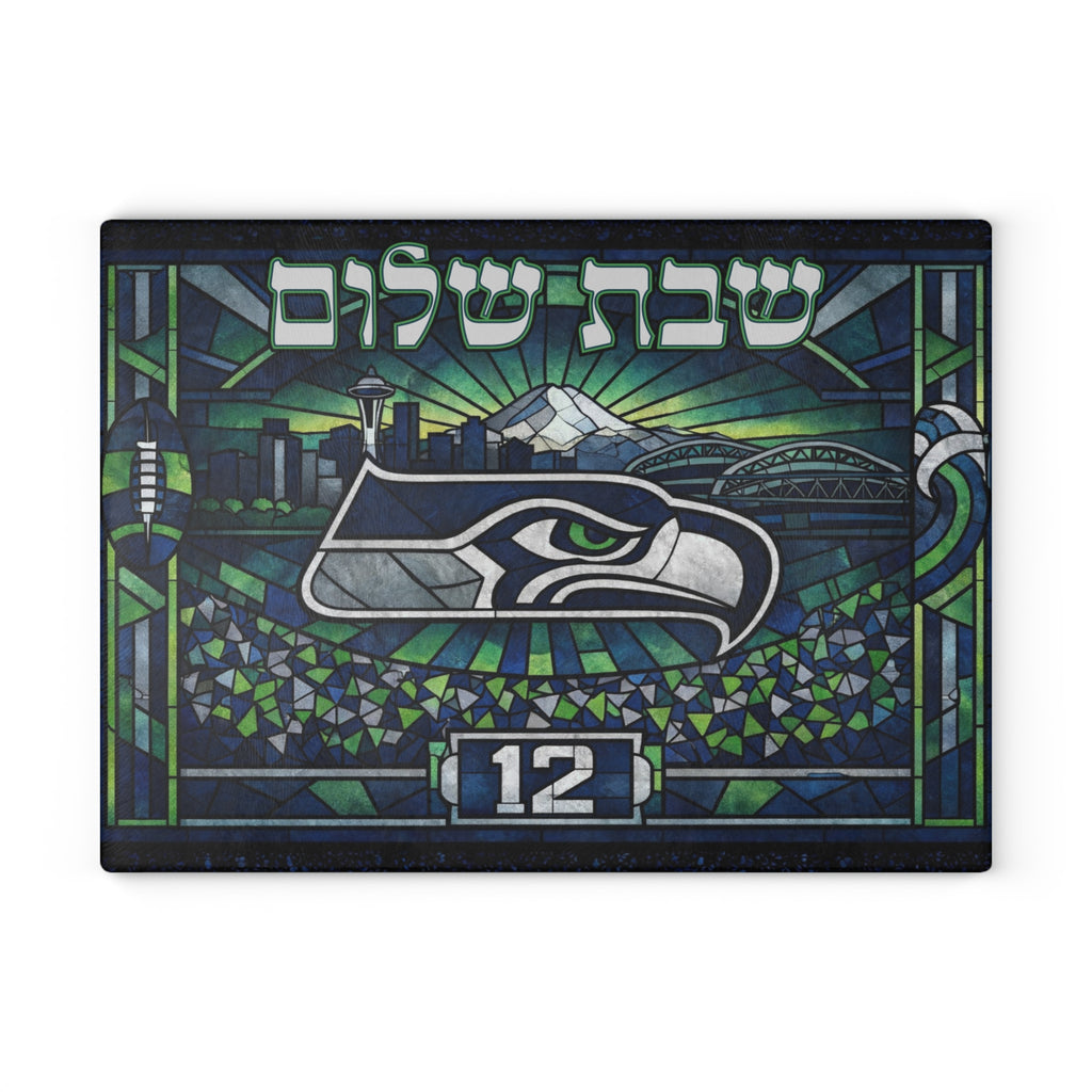 Seattle Seahawks Challah Board 15x11 Glass Shabbat Cutting Board, Jewish Football Gift, Stained Glass Judaica Tray