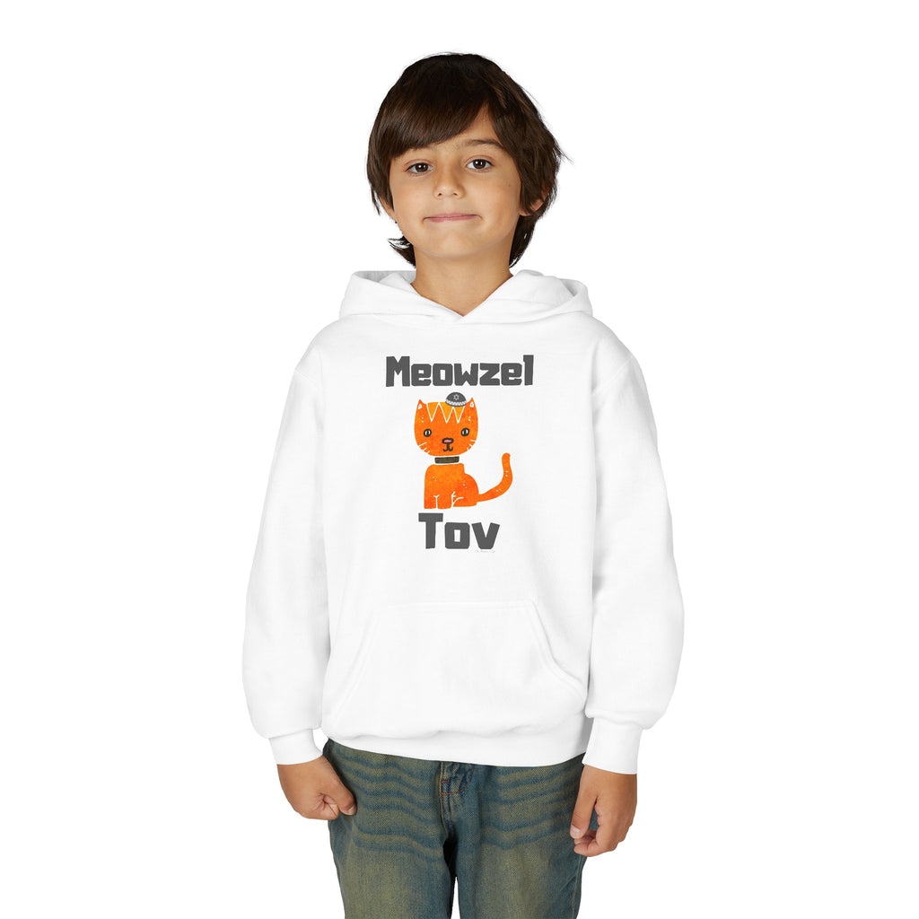 Meowel Tov Youth Hoodie Funny Jewish Cat Sweatshirt, Mazel Tov Hanukkah Gift for Kids