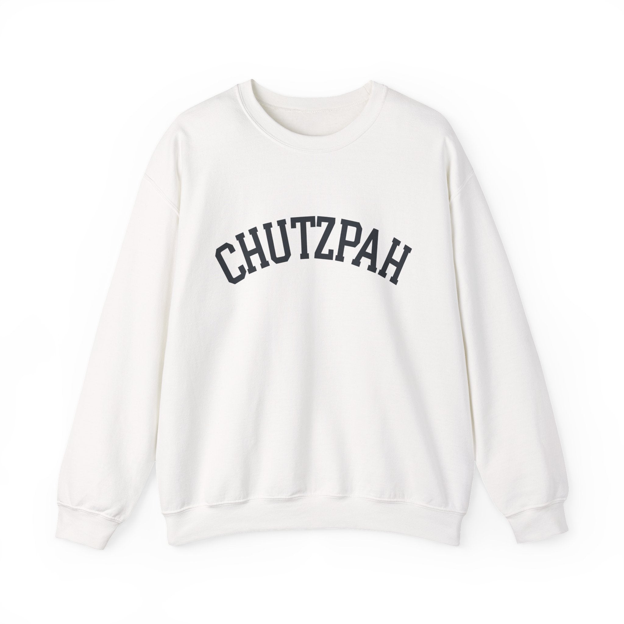 Chutzpah Sweatshirt White Crewneck, Yiddish Collegiate Lettering Jewish Pullover Gift