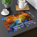 Stained Glass looking Shabbat Shalom Challah Cover | Hebrew Judaica | Colorful Fabric Challah Cover | Modern Shabbat Table Decor