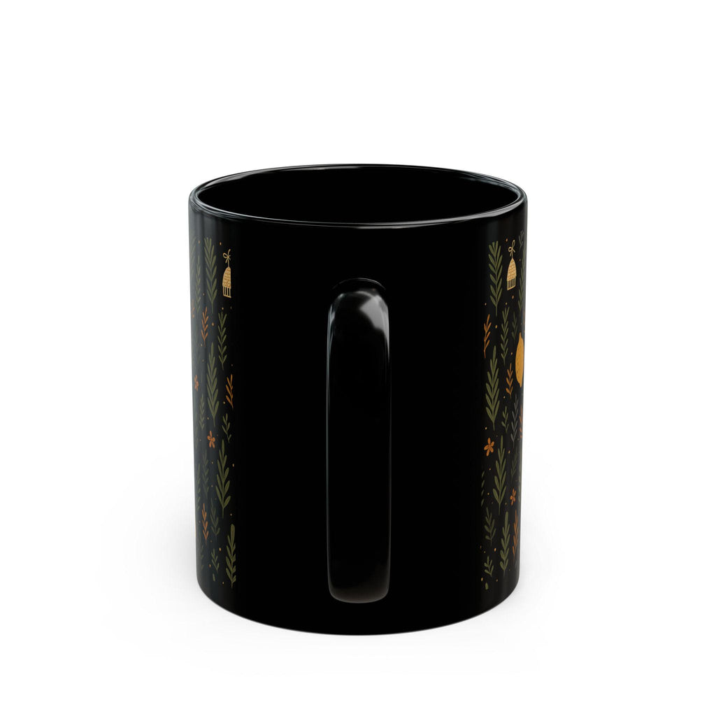 Jewish Sukkot Floral Black Ceramic Mug, Fall Holiday Tea Cup (11oz or 15oz)