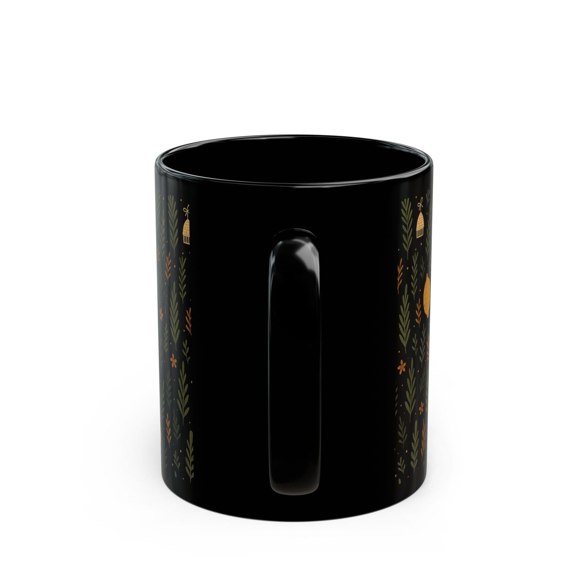 Jewish Sukkot Floral Black Ceramic Mug, Fall Holiday Tea Cup (11oz or 15oz)