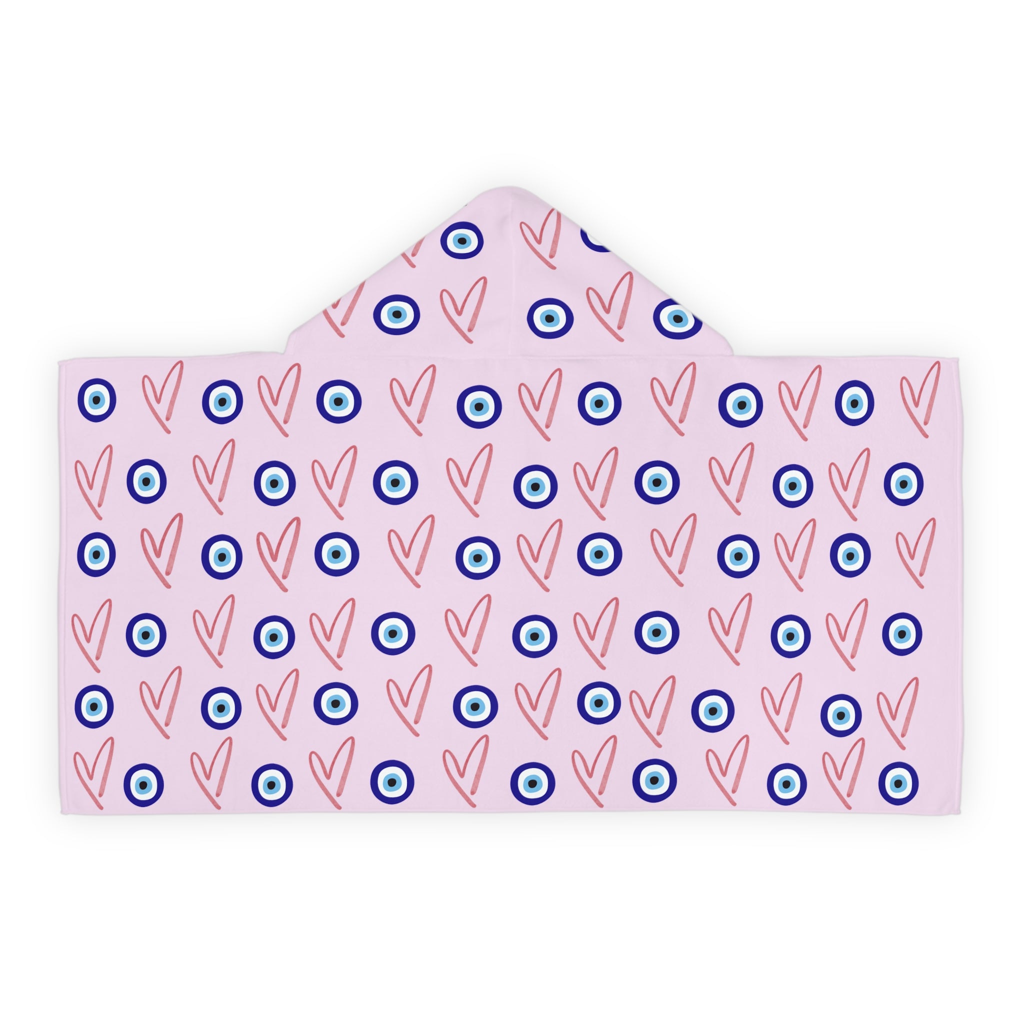 Jewish Evil Eye Hooded Towel for Kids, Pink Heart Bath Towel, Pool Beach Towel, Jewish Baby Gift, Girls Swim Towel
