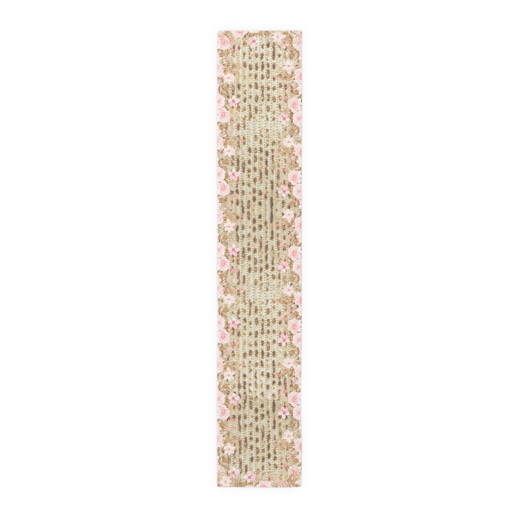 Passover Table Runner Matzah Pink Flowers 16x72 or 16x90 Cotton or Polyester, Pesach Seder Judaica Table Decor