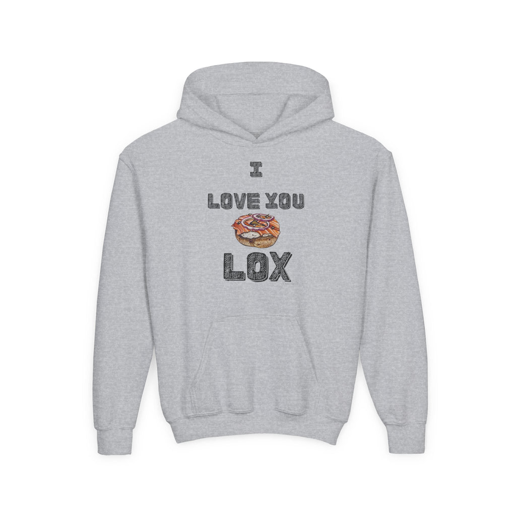 I Love You Lox Youth Hoodie Funny Jewish Food Sweatshirt, Hanukkah Gift for Kids and Bagel Lovers