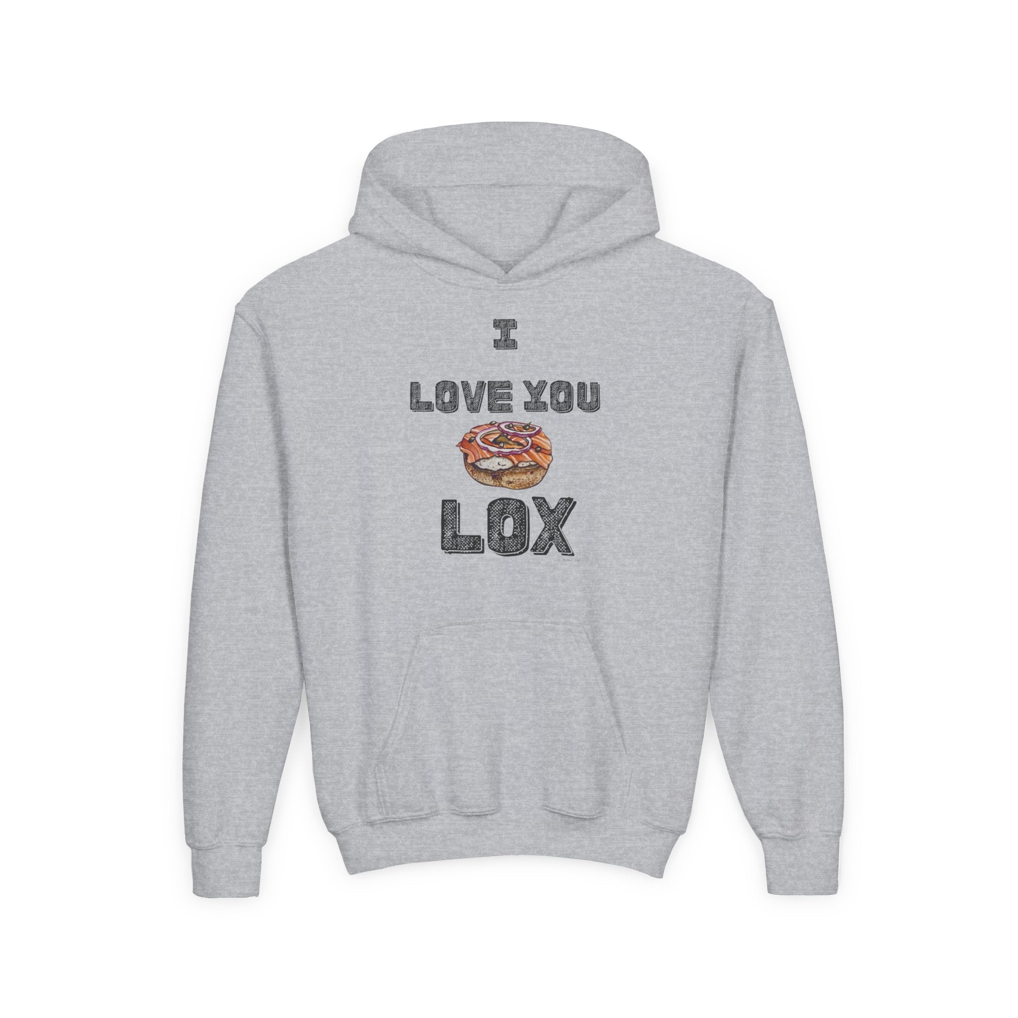 I Love You Lox Youth Hoodie Funny Jewish Food Sweatshirt, Hanukkah Gift for Kids and Bagel Lovers