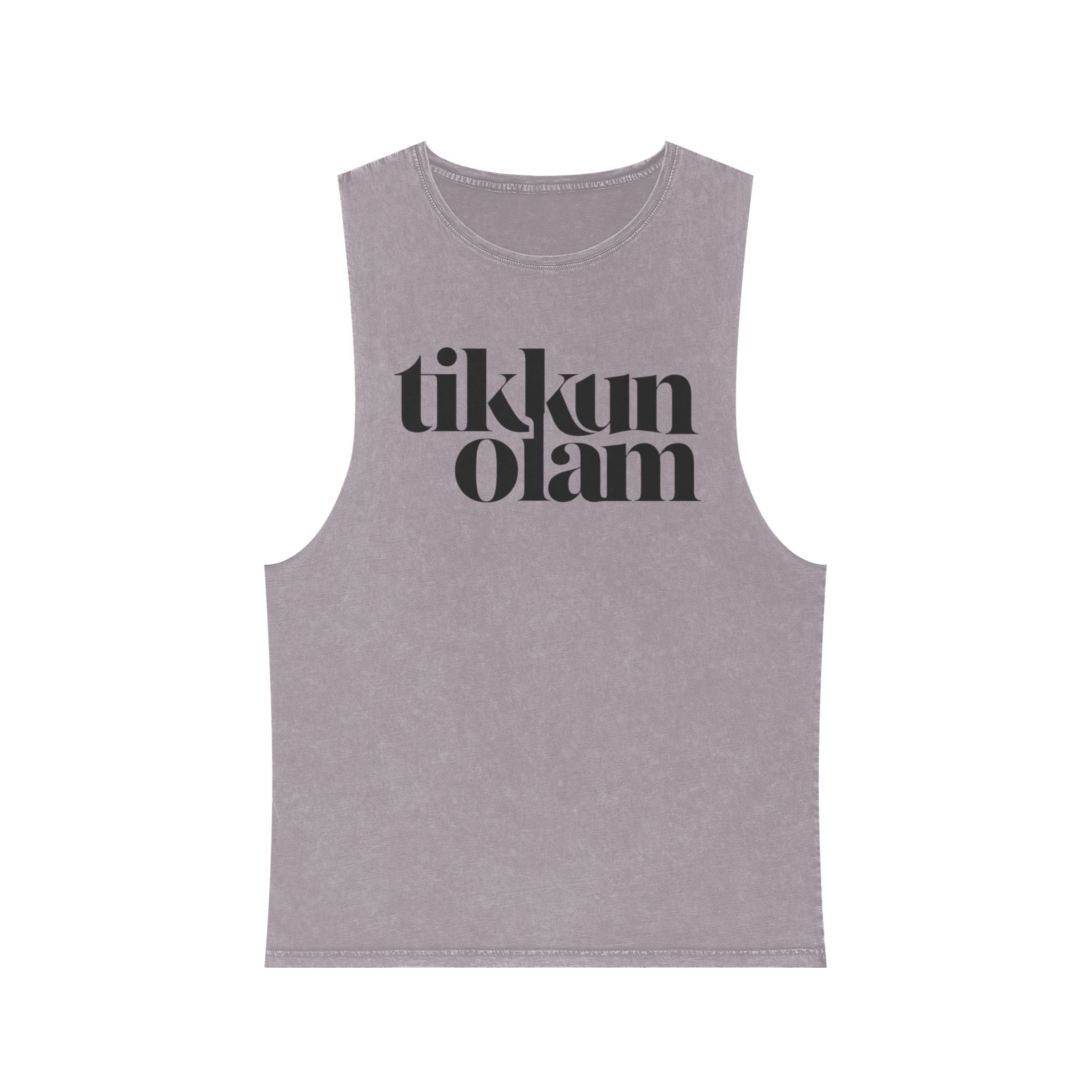 Tikkun Olam Stone Wash Tank Top, Vintage Black Hebrew Tank, Jewish Ethical Values Summer Shirt