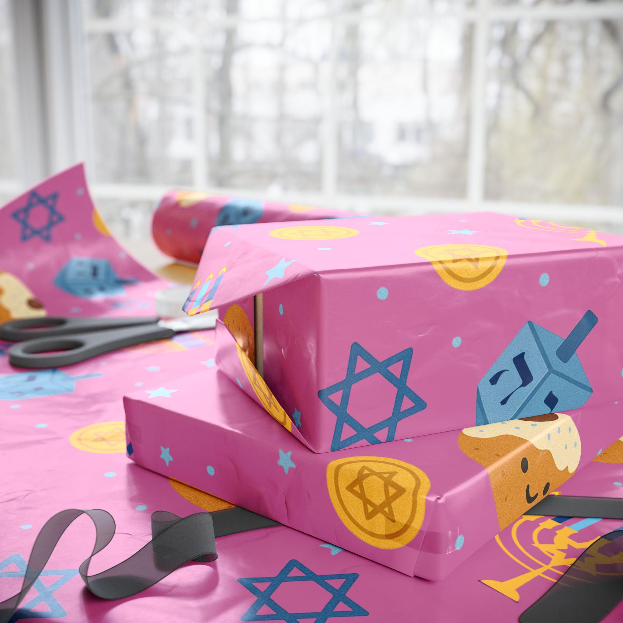 Hanukkah Wrapping Paper, Modern Jewish Wrap, Fine Art Paper