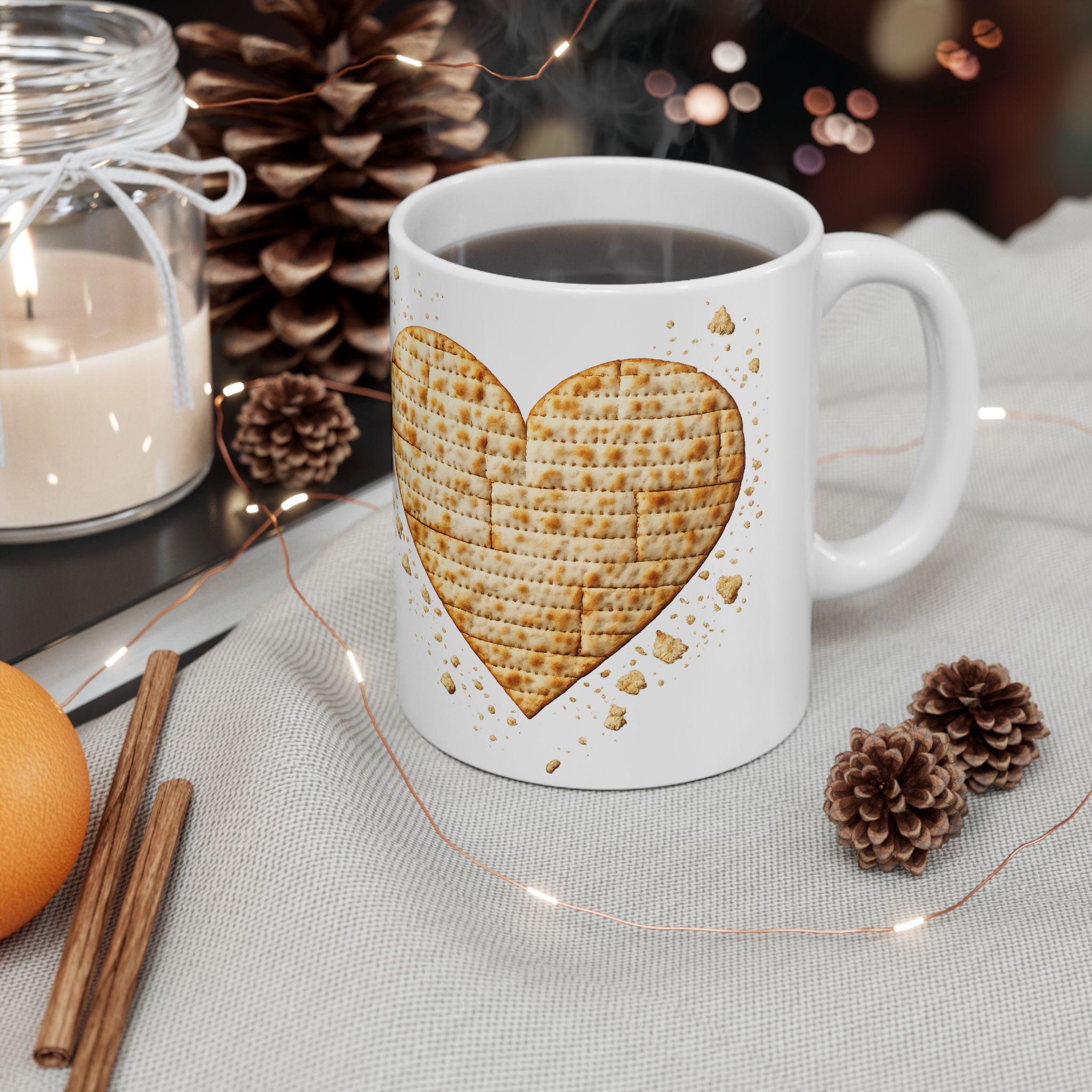 Matzah Heart Mug, Modern Judaica Passover Drinkware, Jewish Holiday Coffee Cup