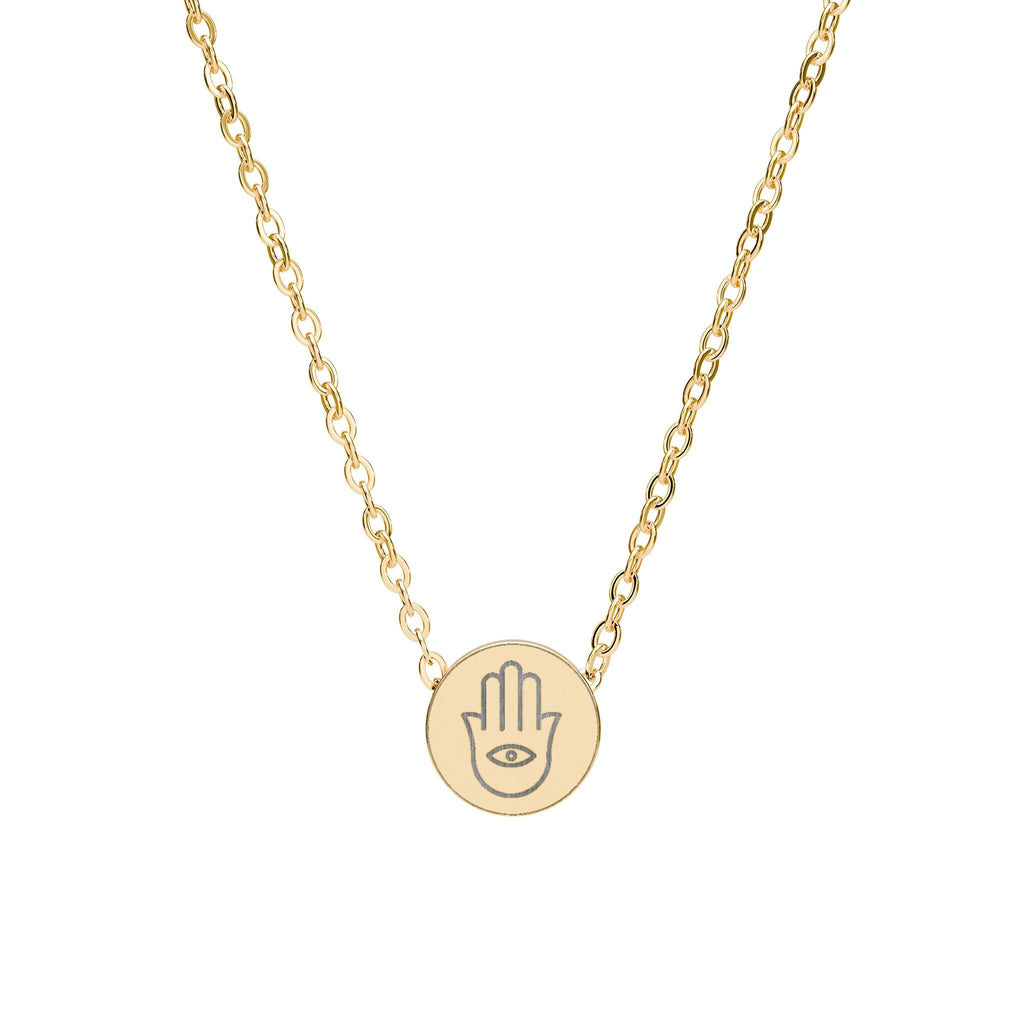 Hamsa Evil Eye Mini Circle Necklace, Minimalist Stainless Steel Protection Jewelry