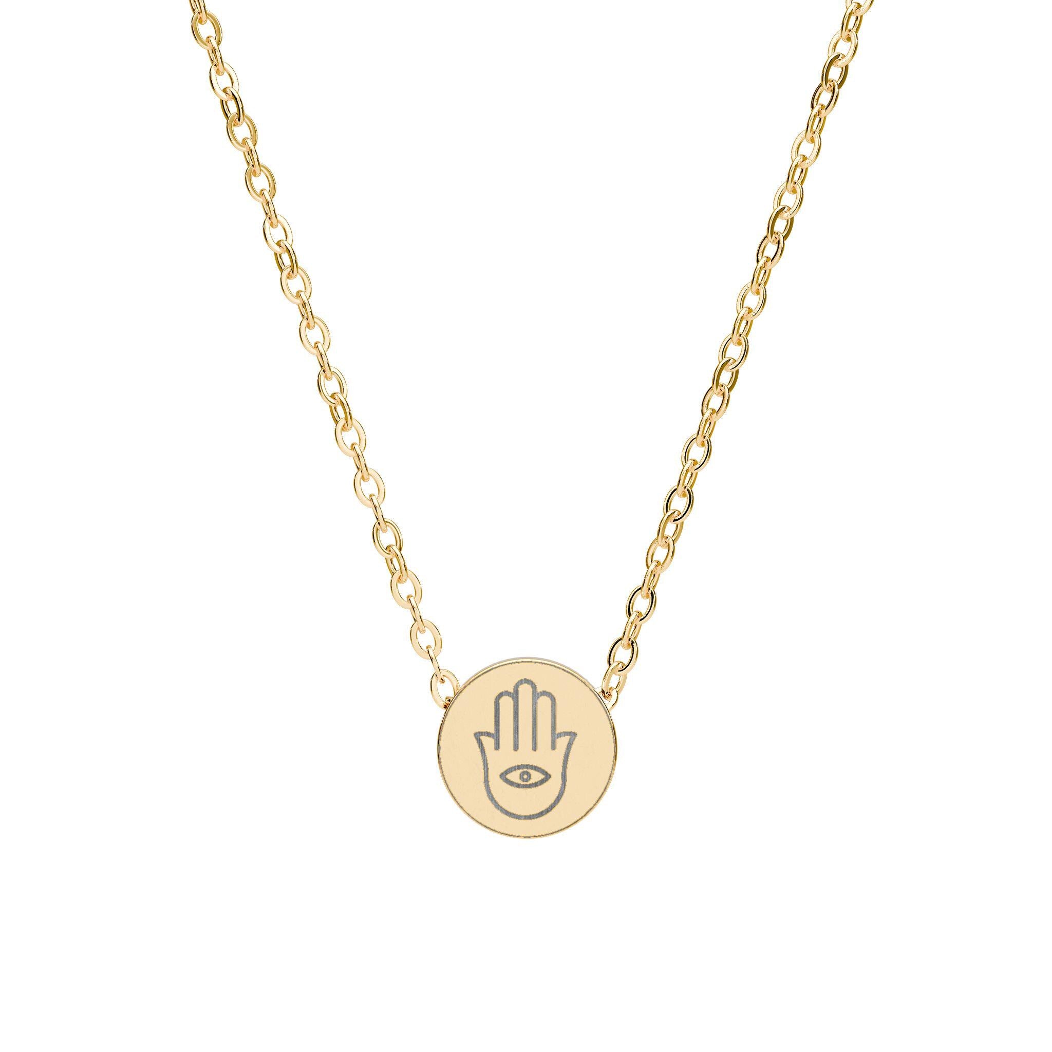 Hamsa Evil Eye Mini Circle Necklace, Minimalist Stainless Steel Protection Jewelry