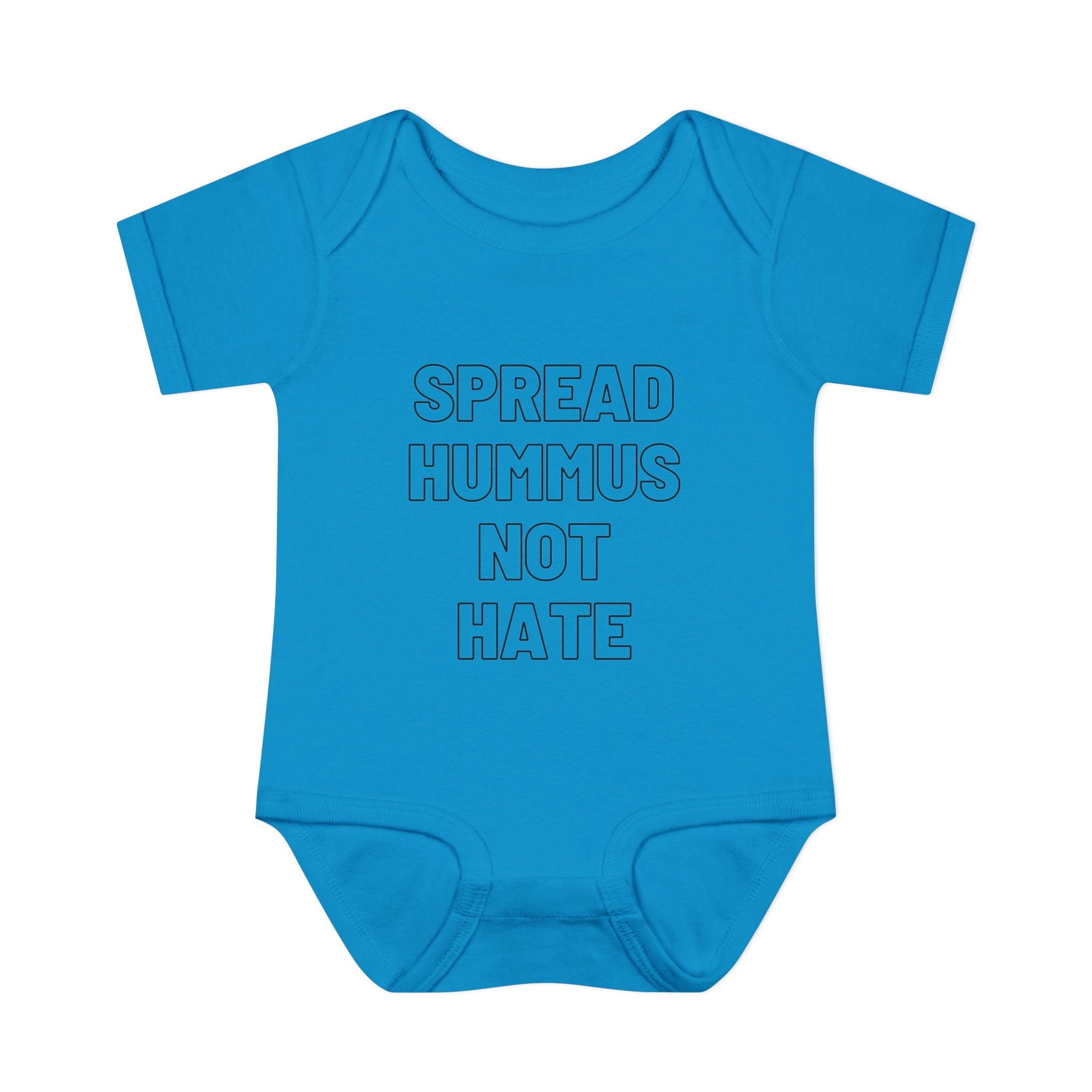 Spread Hummus Not Hate Baby Onesie Funny Jewish Infant Bodysuit, Foodie Humor Baby Shower Gift