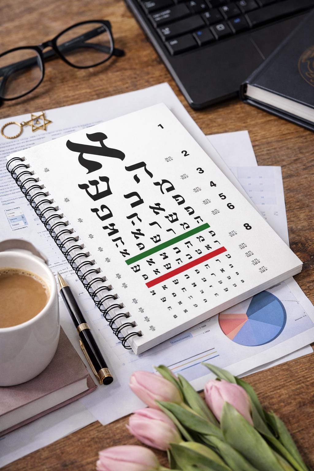 Hebrew Alphabet Spiral Notebook, Jewish Study Journal 6x8 Ruled School Notepad Gift
