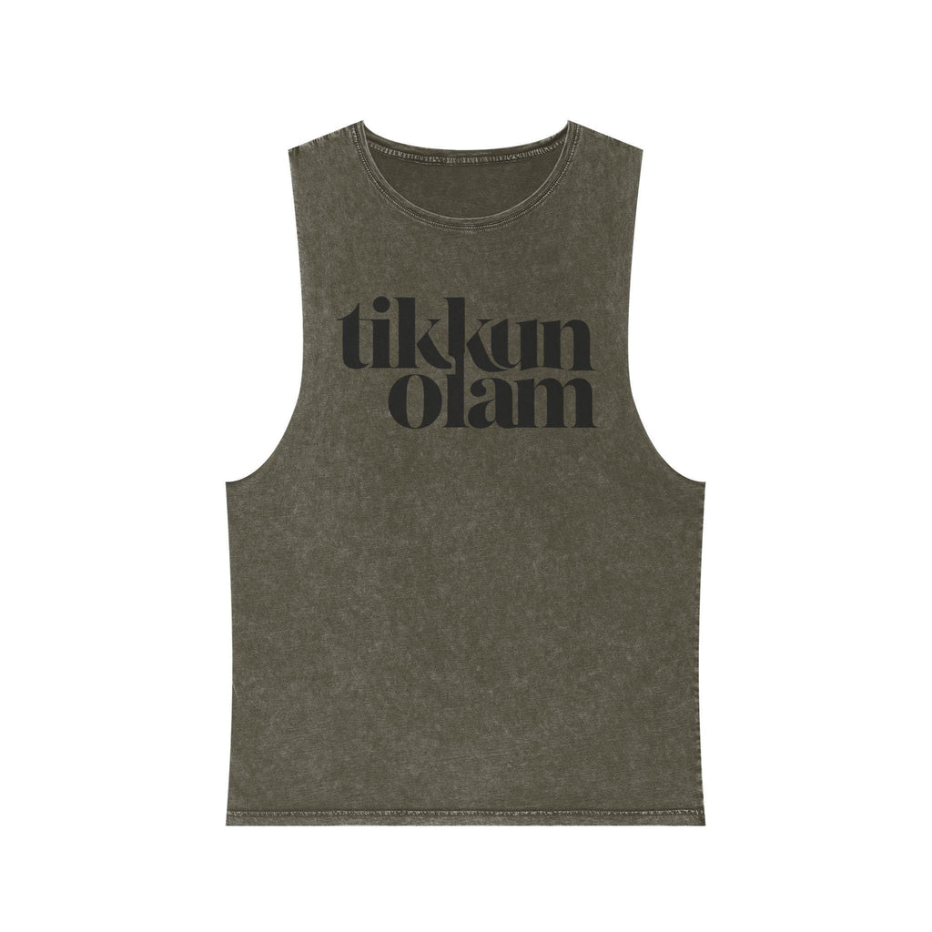 Tikkun Olam Stone Wash Tank Top, Vintage Hebrew Summer Shirt