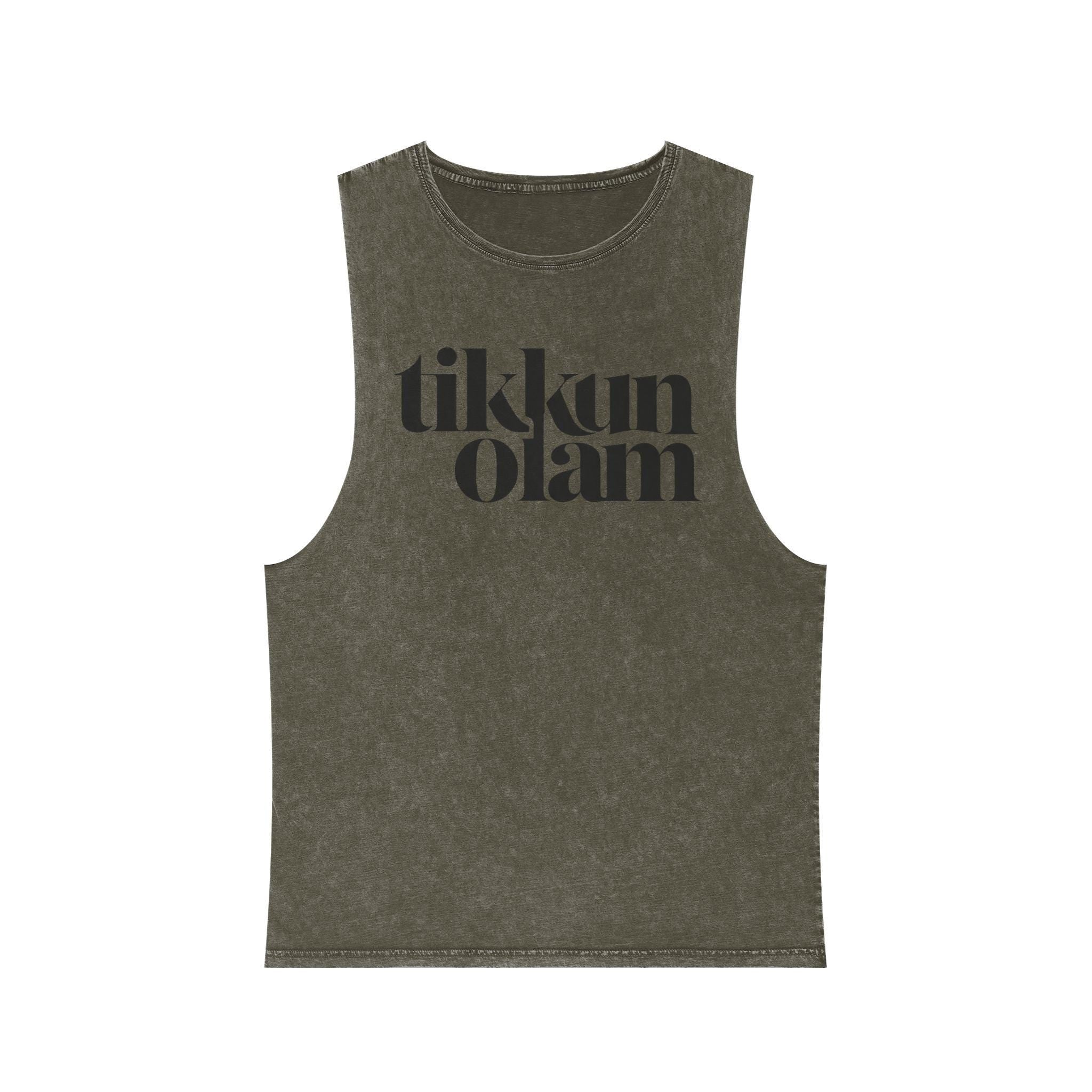 Tikkun Olam Stone Wash Tank Top, Vintage Hebrew Summer Shirt