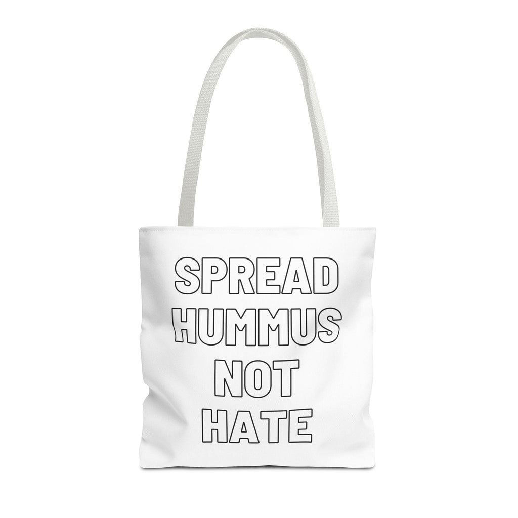 Spread Hummus Not Hate Tote Bag, Funny Vegan Reusable Grocery Bag, Gift for Foodies and Activists, Middle Eastern Food Lover