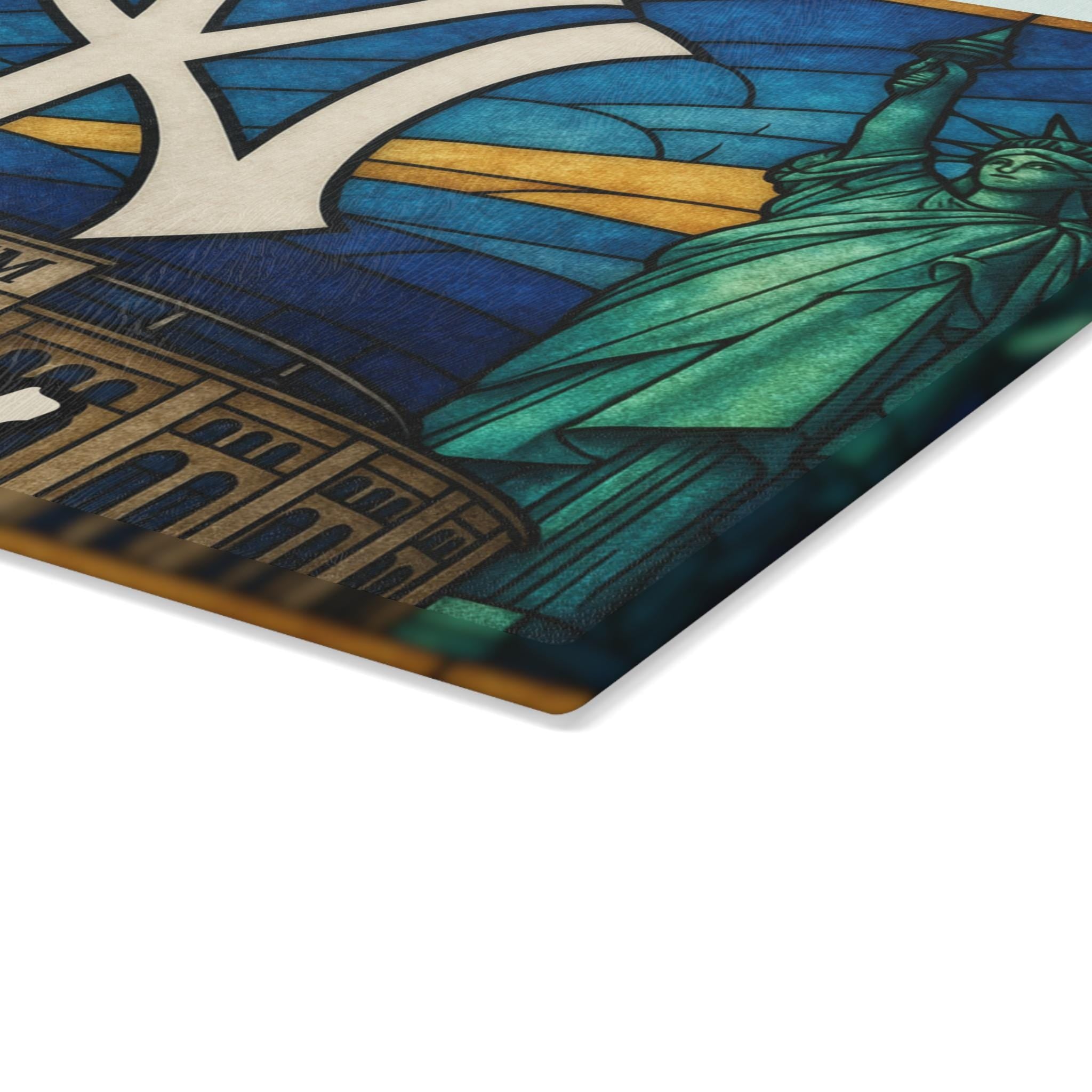 New York Yankees Challah Board Stained Glass Shabbat Tray, 15x11 Jewish Baseball Wedding Gift