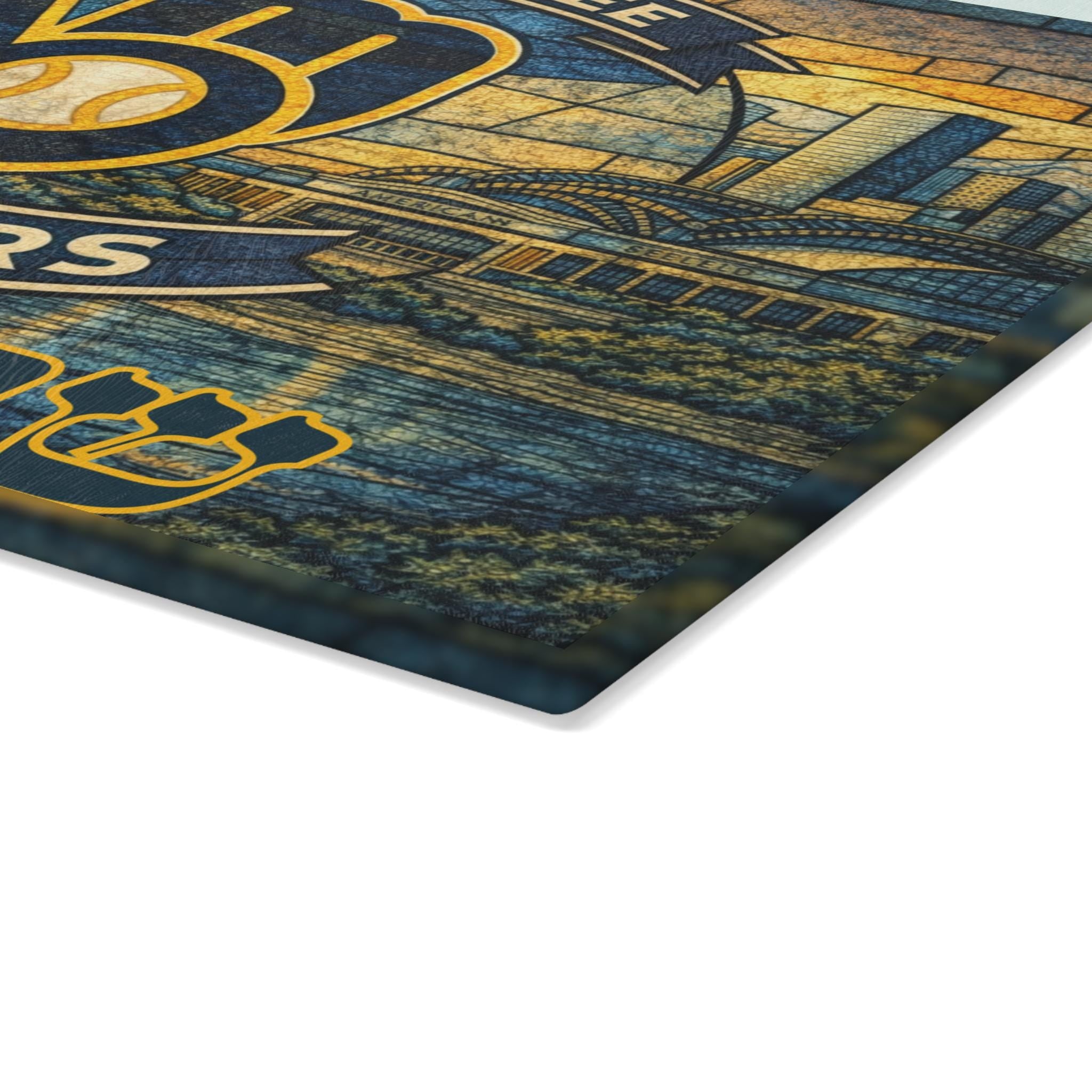 Milwaukee Brewers Stained Glass Challah Board, Tempered Glass Judaica Tray