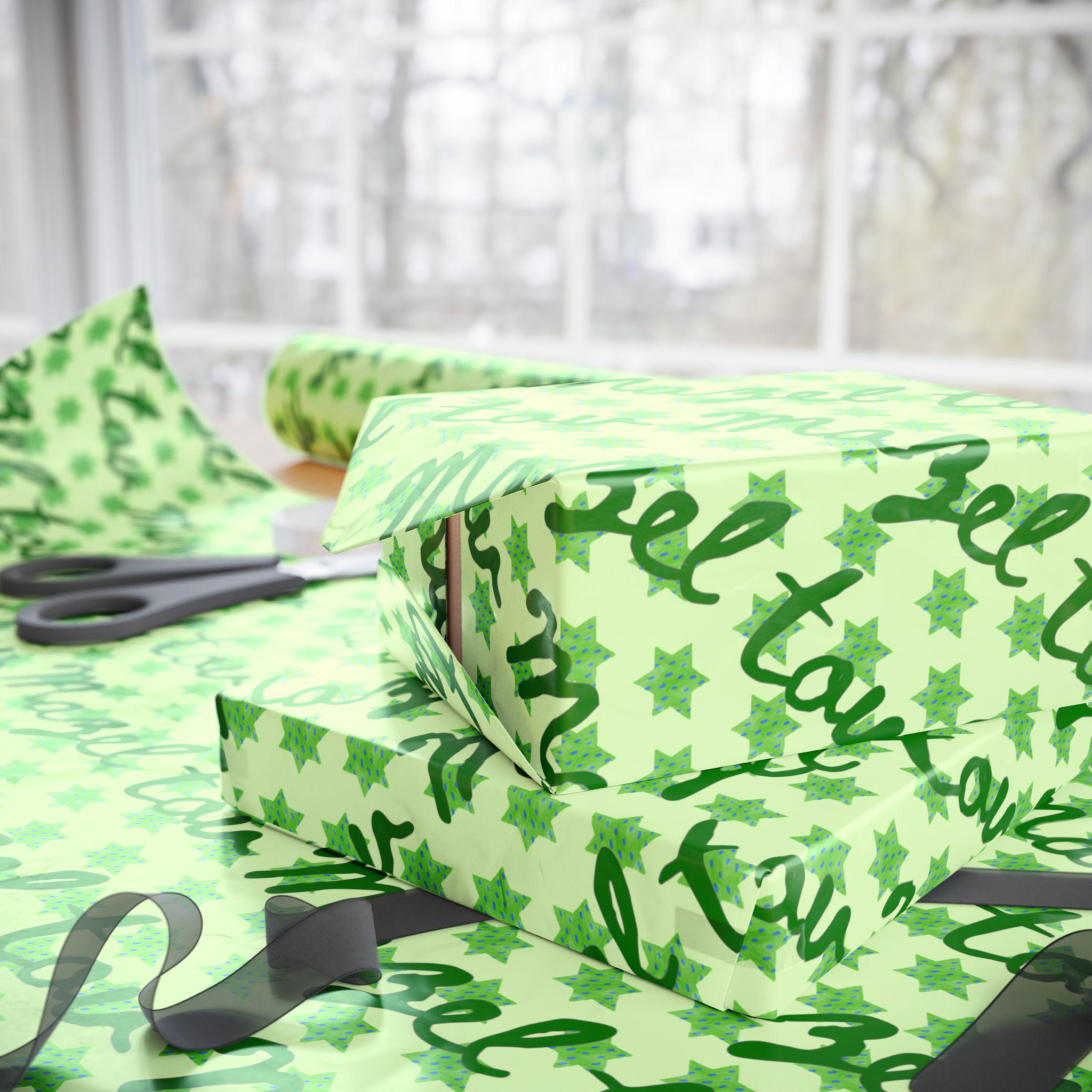 Mazel Tov Wrapping Paper | Green Star of David Jewish Celebration Gift Wrap