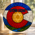 Colorado State Flag Challah Board, Round Glass Shabbat Serving Plate, River and C Judaica Kitchen Decor
